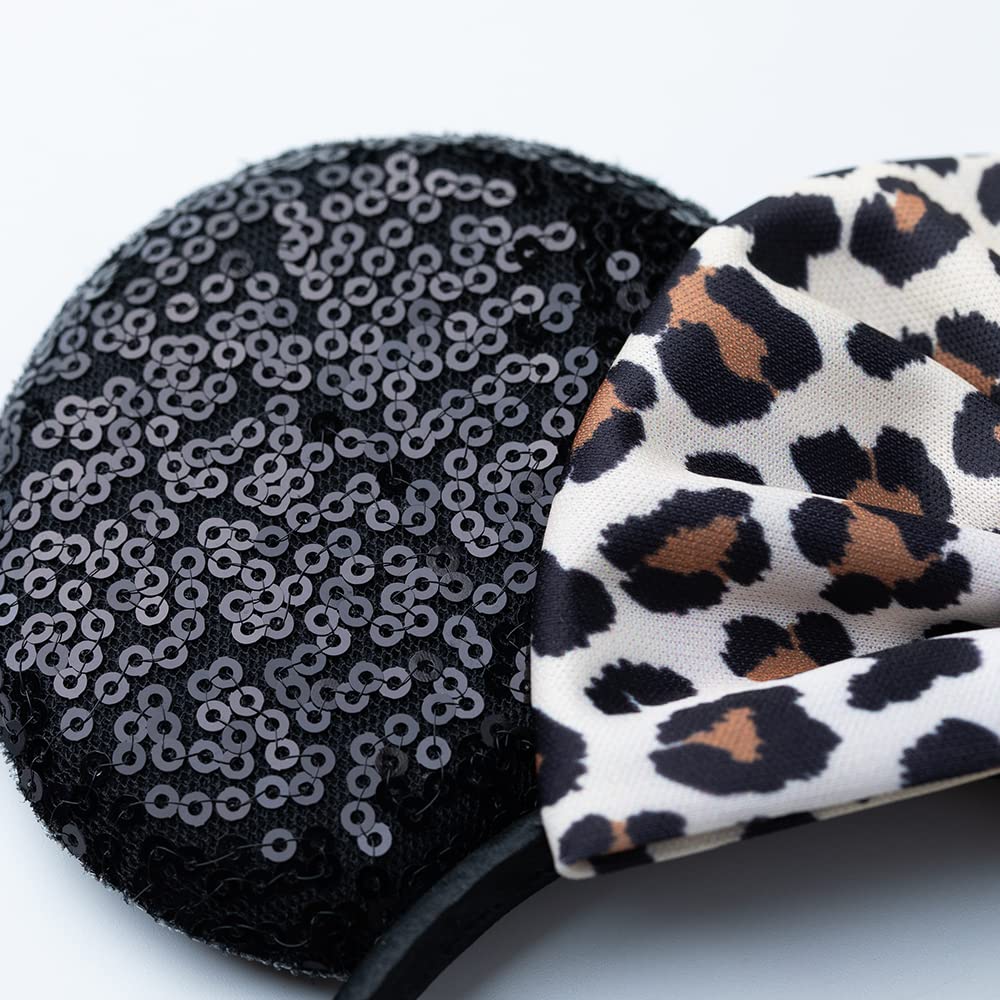 Foeran - Diademas con orejas de ratón, arcos brillantes, orejas de ratón con purpurina, decoración para fiesta de princesa, disfraz para niñas y mujeres (impresión de leopardo-1)