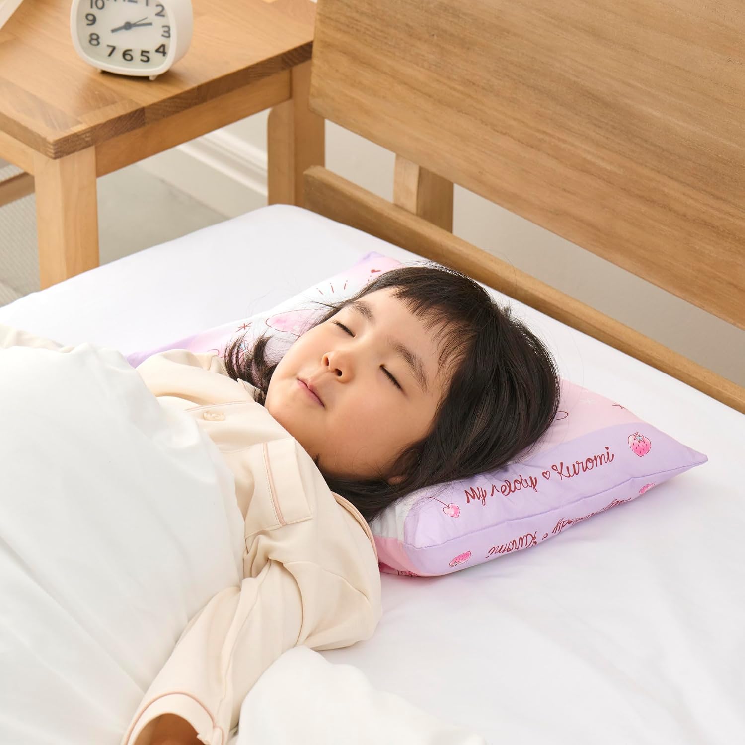 MORiPiLO Children's Pillow, Low Profile, My Melody and Kuromi, Sanrio Characters, Love Love Pink, Approximately 11 x 15.4 inches (28 x 39 cm), Skin-friendly 100% Cotton Fabric, Washable, Cover