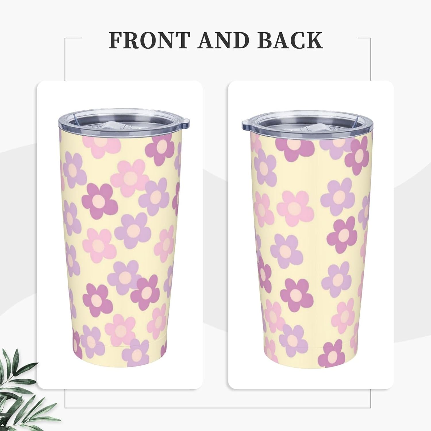 Vaso de 20 onzas con tapa y popote para mujer, diseño floral retro, con aislamiento, diseño floral retro, diseño de flores moradas, de acero inoxidable, taza de viaje al vacío de doble pared