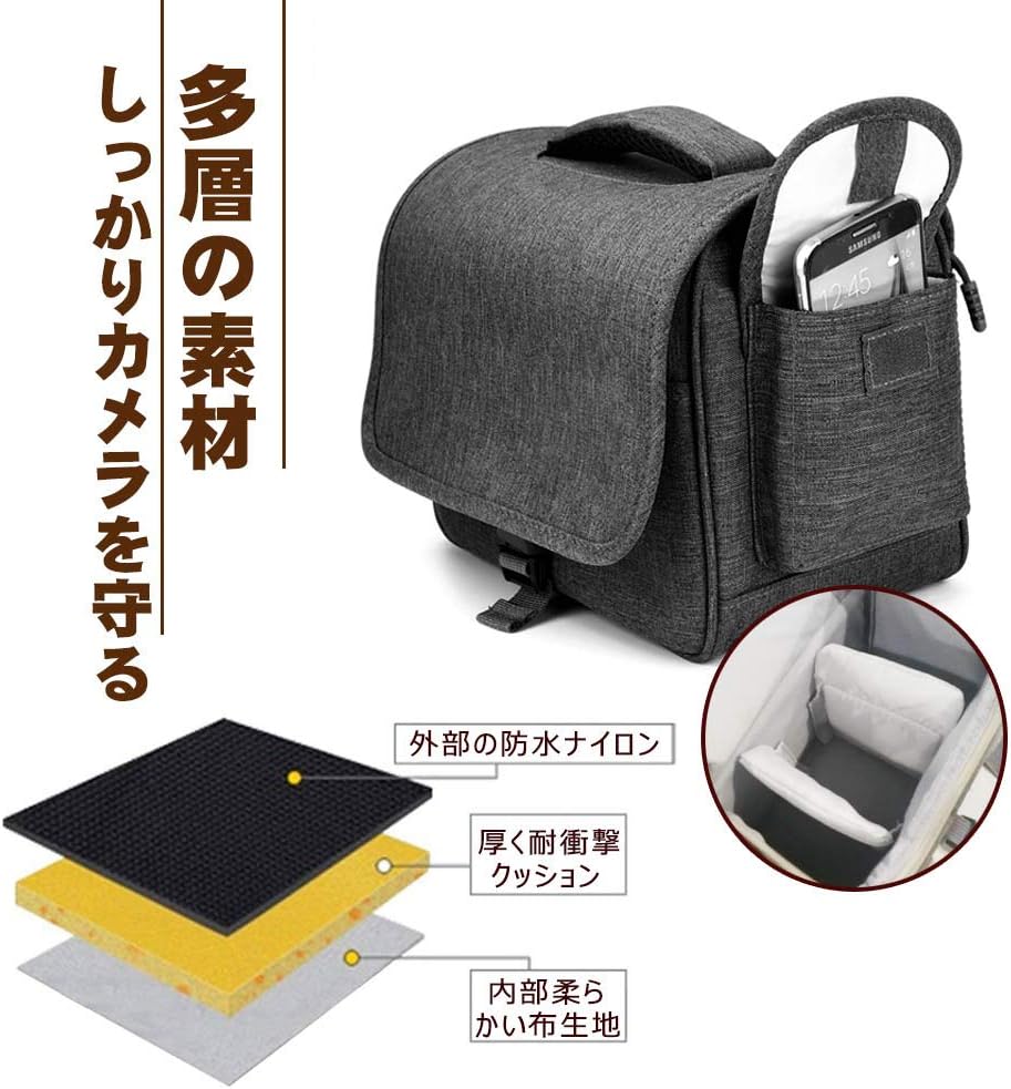 Qomolm Camera Case, SLR Camera Bag, Digital Camera Bag, Shoulder Bag, Waterproof, Water Repellent, For Nikon, Canon, Sony, Samsung, Etc., 2-Way, Multi-functional, Large Capacity, Unisex Camera Jacket,