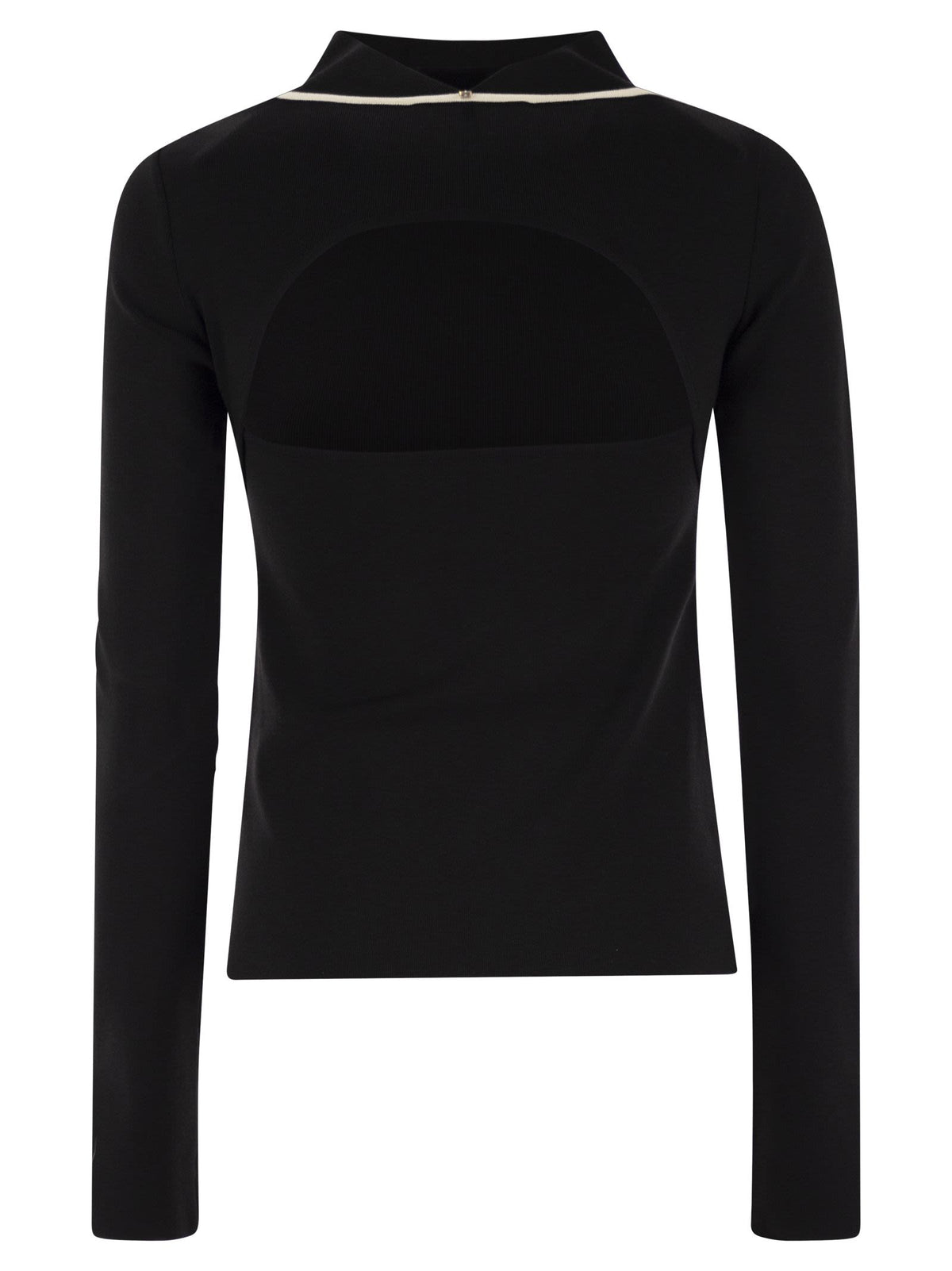 Sportmax Sportmaxは対照的なエッジを備えた長袖Tシャツを取り付けますadda - Image 3