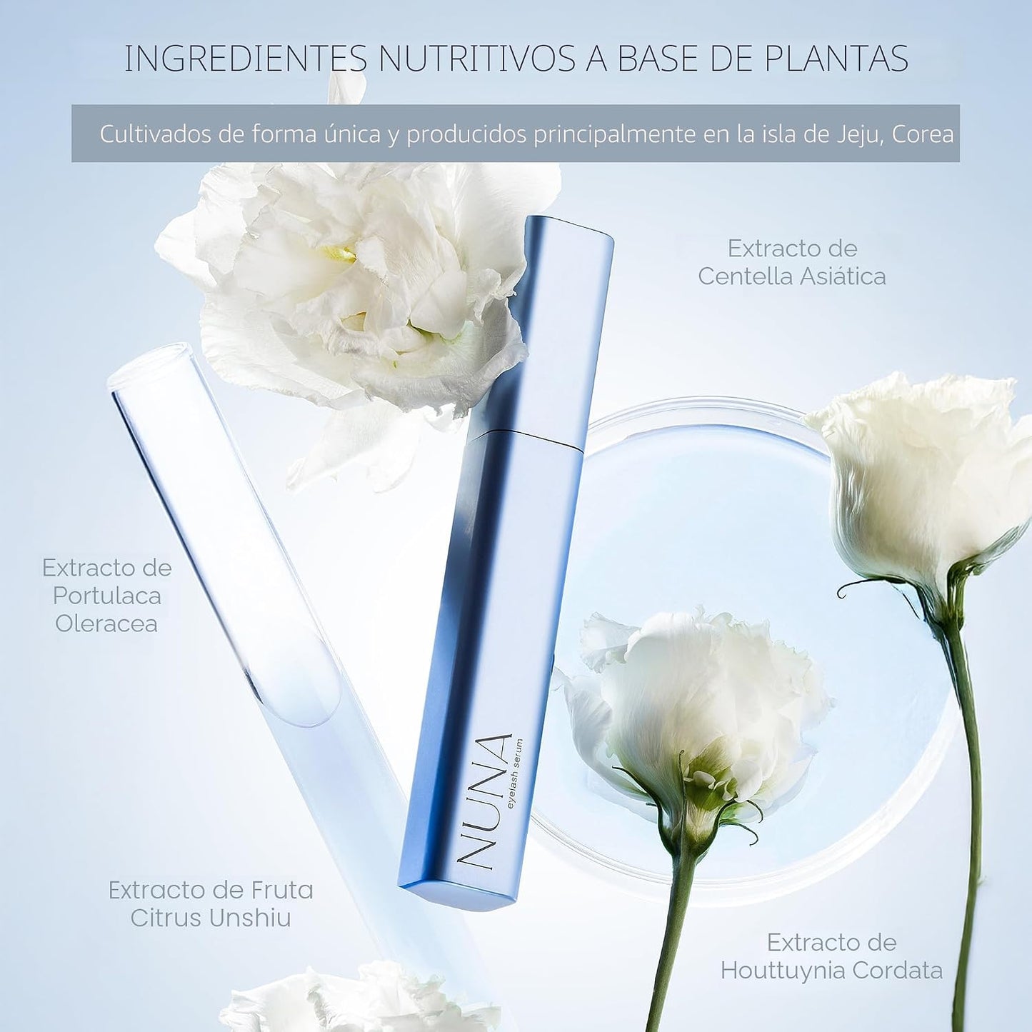 NUNA Suero de apoyo para el crecimiento de pestañas 6ml – Suero potenciador de pestañas y cejas para mujeres y hombres con biotina - Multi péptidos coreanos y extractos naturales – Promueve pestañas