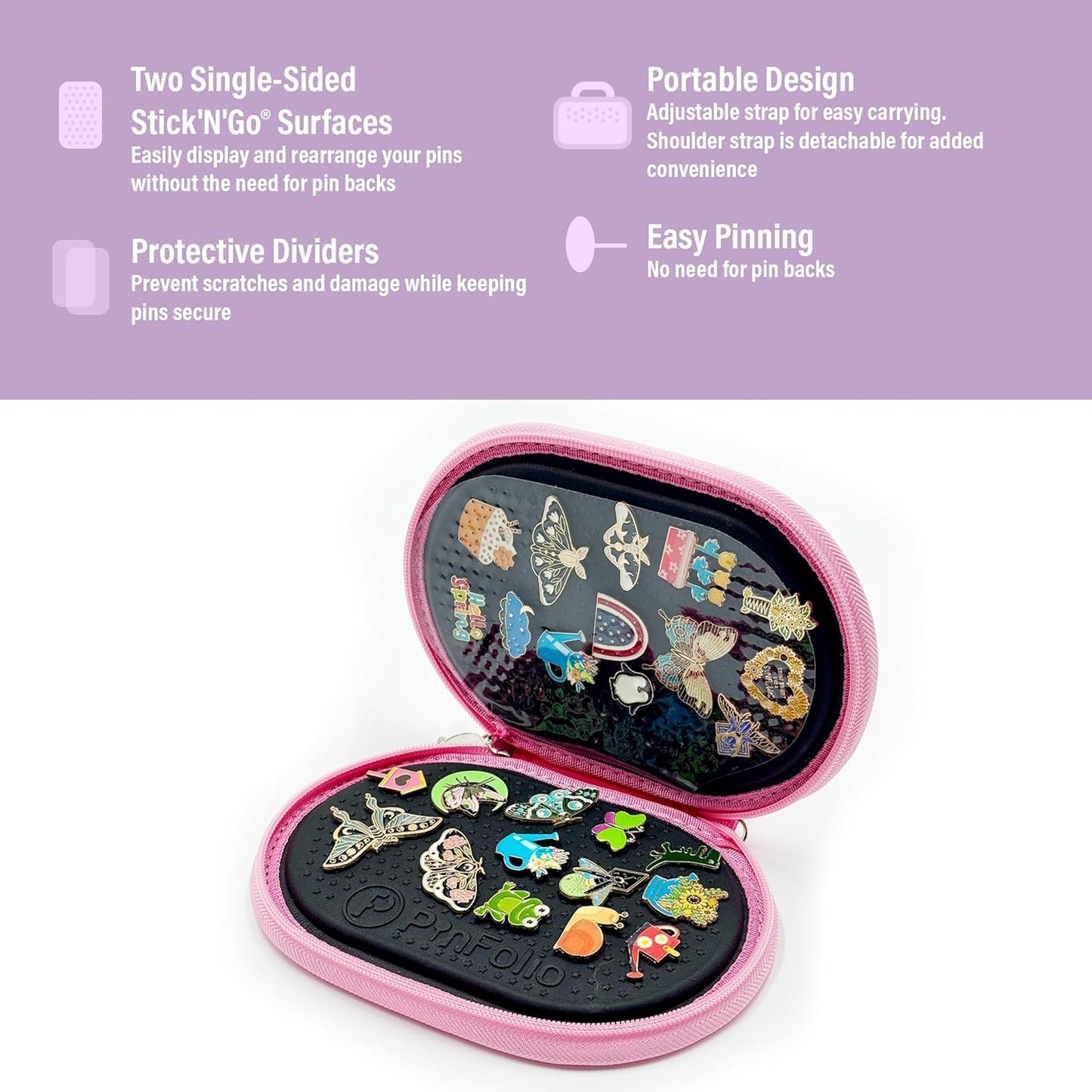 Bolsa de exhibición de pines PinFolio Go, ligera y compacta, libro de pines para deportes y Disney diseñado para mochilas Loungefly y fácil intercambio de hasta 40 pines esmaltados de 1 pulgada (Rosa)