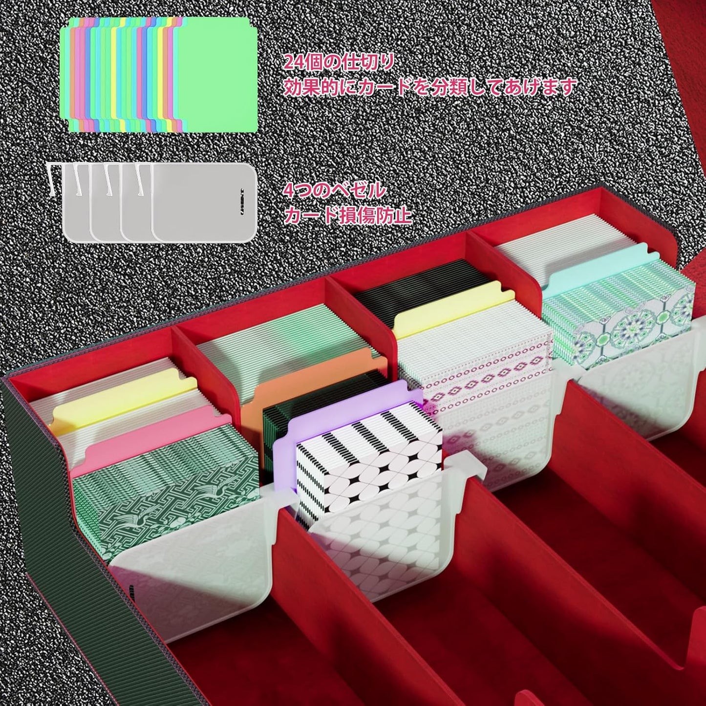 UNORUG Card Case Card Storage Case PU Material Card Storage Case 3000+ Large Capacity Storage and 4 Card Dividers 24 Labels, Suitable for Various Card Games (Black Red)