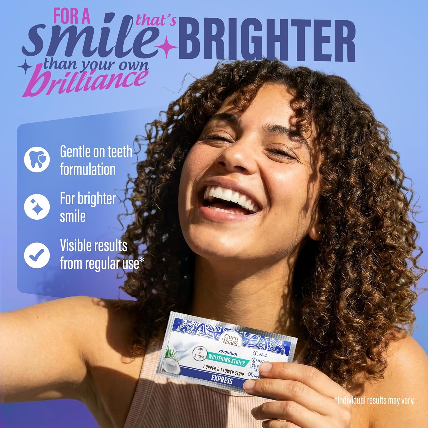 GuruNanda Tiras blanqueadoras dentales - Tratamiento de 7 días con tecnología antideslizante de tiras secas - Blanqueamiento diseñado con cuidado para una sonrisa más brillante