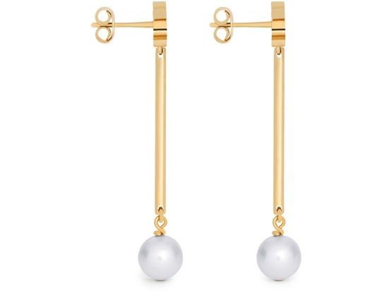 Les perles celine straight earrings in resin pearls and brass with gold finish - Image 3