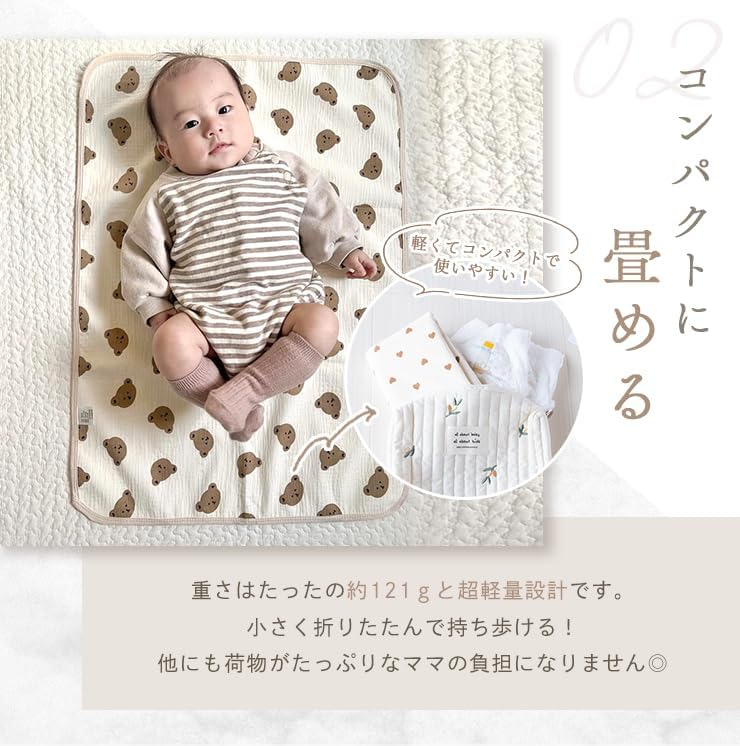 Libaby Diaper Changing Sheet, 100% Cotton, Waterproof, Absorbent, Compact, 2.0 x 2.8 inches (50 x 70 cm), Washable, For Babies, Newborns, Diaper Change, Cotton, Portable