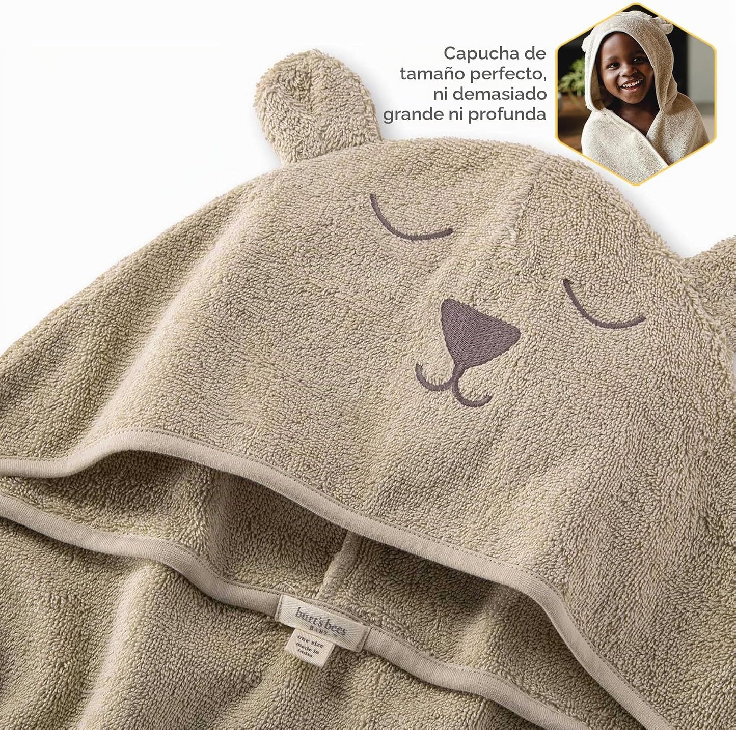 Burt's Bees Baby Toallas de algodón orgánico con capucha para niños pequeños, artículos esenciales de baño unisex, toalla suave para guardería para niños