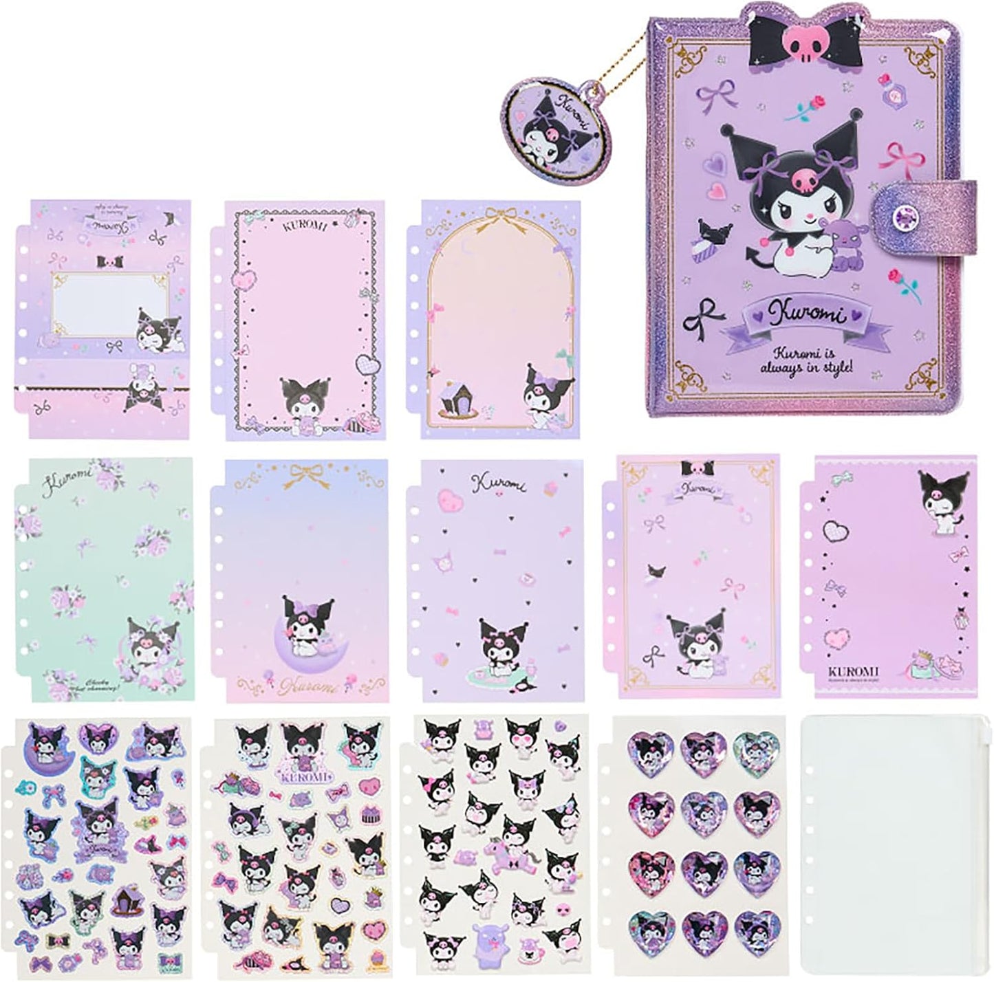 Sanrio 913952 Kuromi Storage Charm Attached Sticker Pad with Peel-off Slider Case, Heartfelt Note