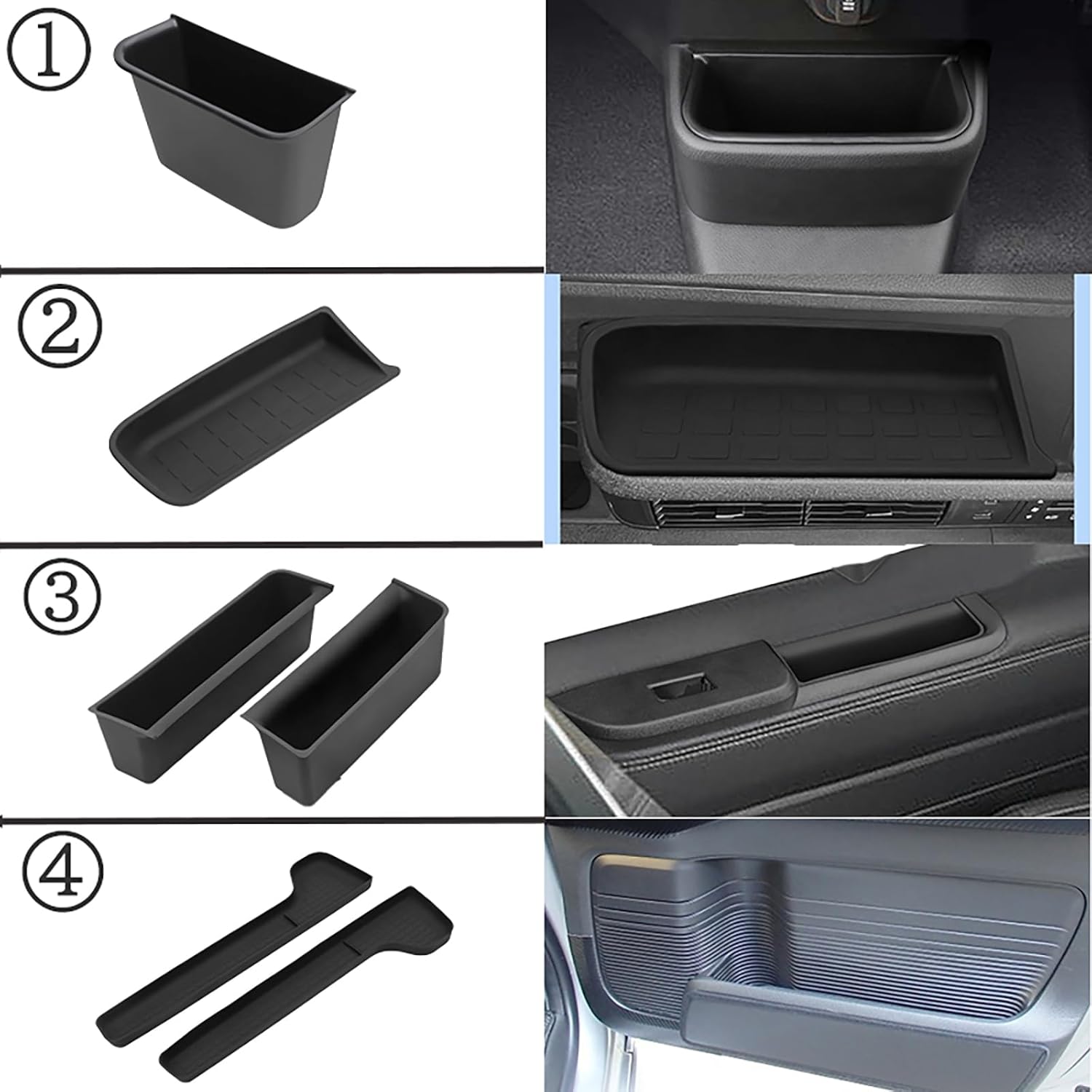 Honda Accessories N-BOX JF5 JF6 Dedicated Storage Parts Console Box, Passenger Tray, Door Handle Box, Door Side, Rubber Mat, Fits NBOX Custom 2023 and Up (4 Piece Full Set)