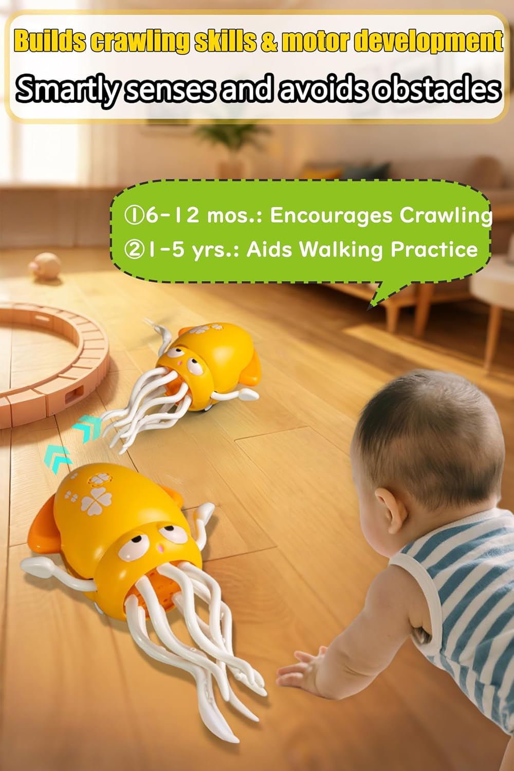 Baby Toy, For 0 and 1 Year, Educational Toy, For Children, Boys, Girls, 2, 3, 4, 5 Years, Birthday Gift, Christmas, Moving Toy, Squid, LED Light, Music, Crawling, Sensor, Obstacle Avoidance, USB