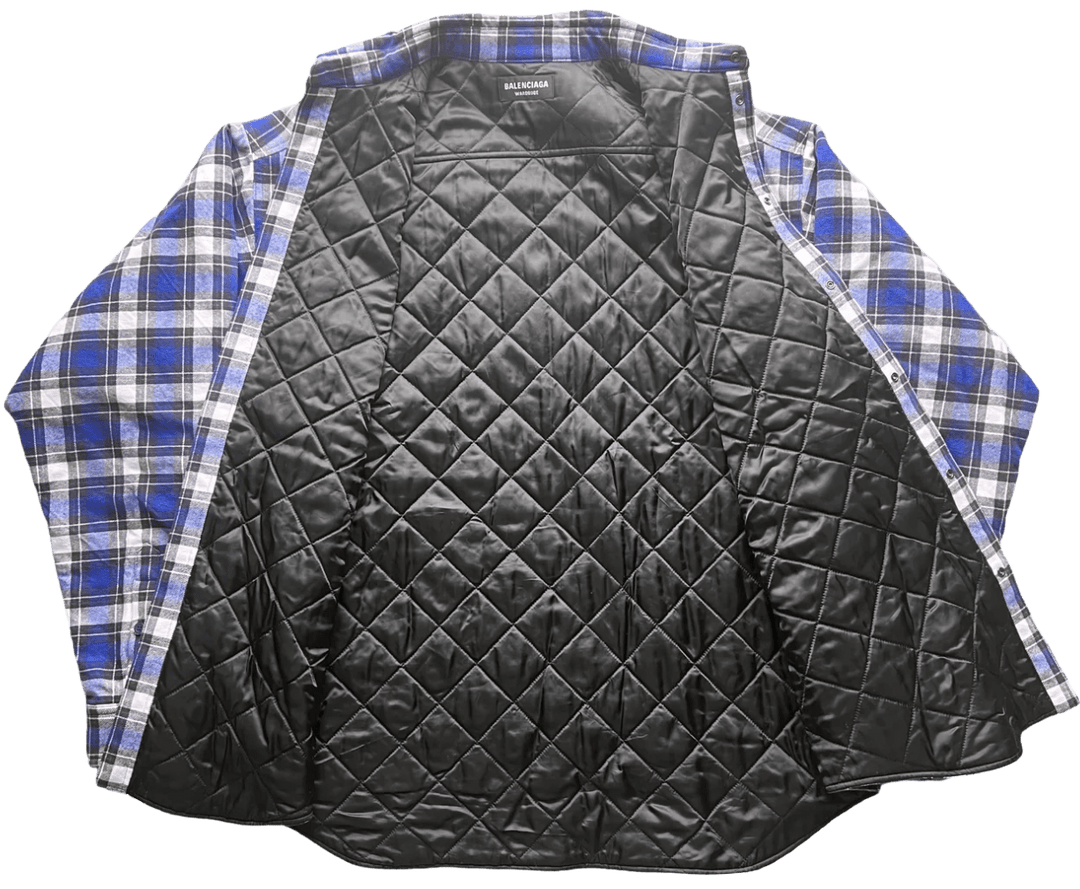 BALENCIAGA 'PADDED' OVERSIZED BLUE FLANNEL SHIRT JACKET