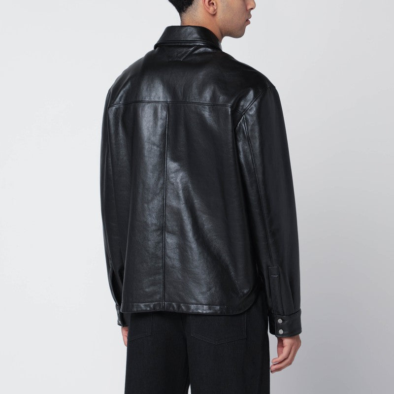 Salvatore サルバトーレサントロブラックレザーオーバーシャツ - Image 3
