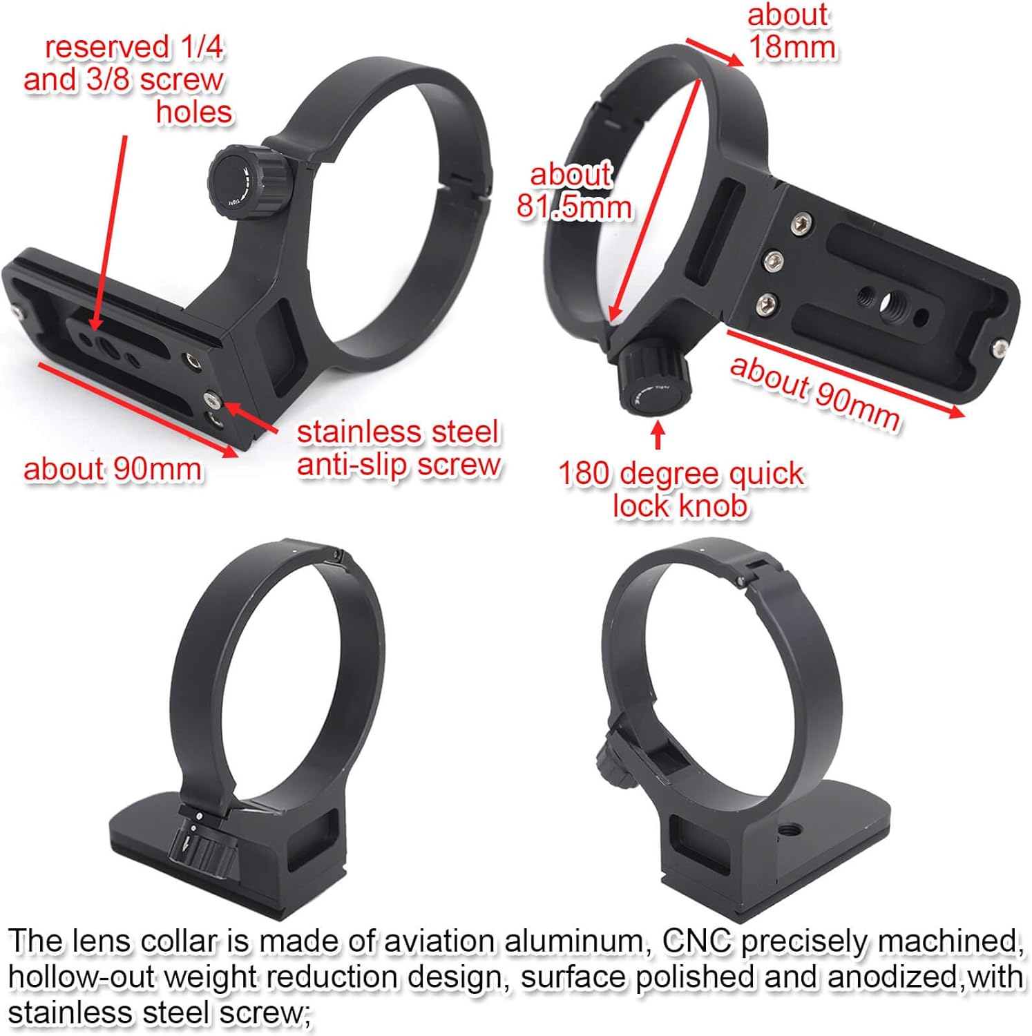 iShoot Metal Ring Tripod, Lens Support, Tripod Mount Ring for Tamron 100-400mm F/4.5-6.3 Di VC USD Telephoto Lens Model A035 (for Canon AFA035C-700, Nikon AFA035N-700), Bottom is Quick Release Plate