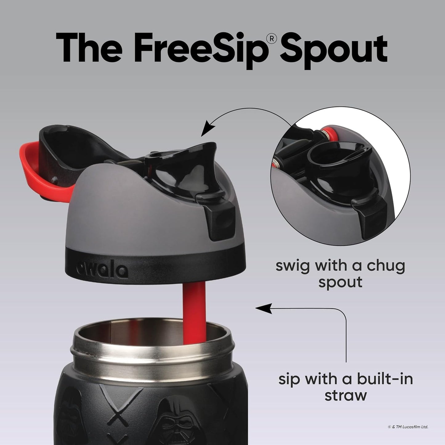 Owala Star Wars FreeSip - Botella de agua aislada de acero inoxidable con popote para deportes, viajes y escuela, botella de agua deportiva sin BPA, 32 onzas, Darth Vader
