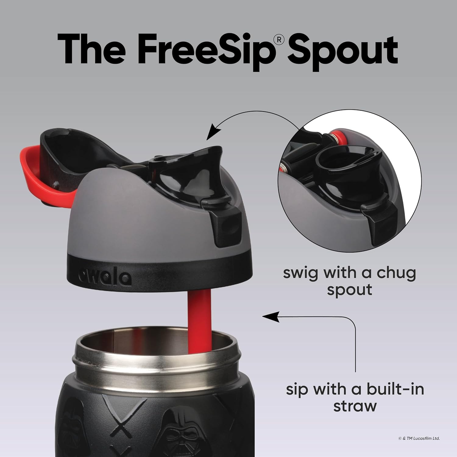 Owala Star Wars FreeSip - Botella de agua aislada de acero inoxidable con popote para deportes, viajes y escuela, botella de agua deportiva sin BPA, 32 onzas, Darth Vader