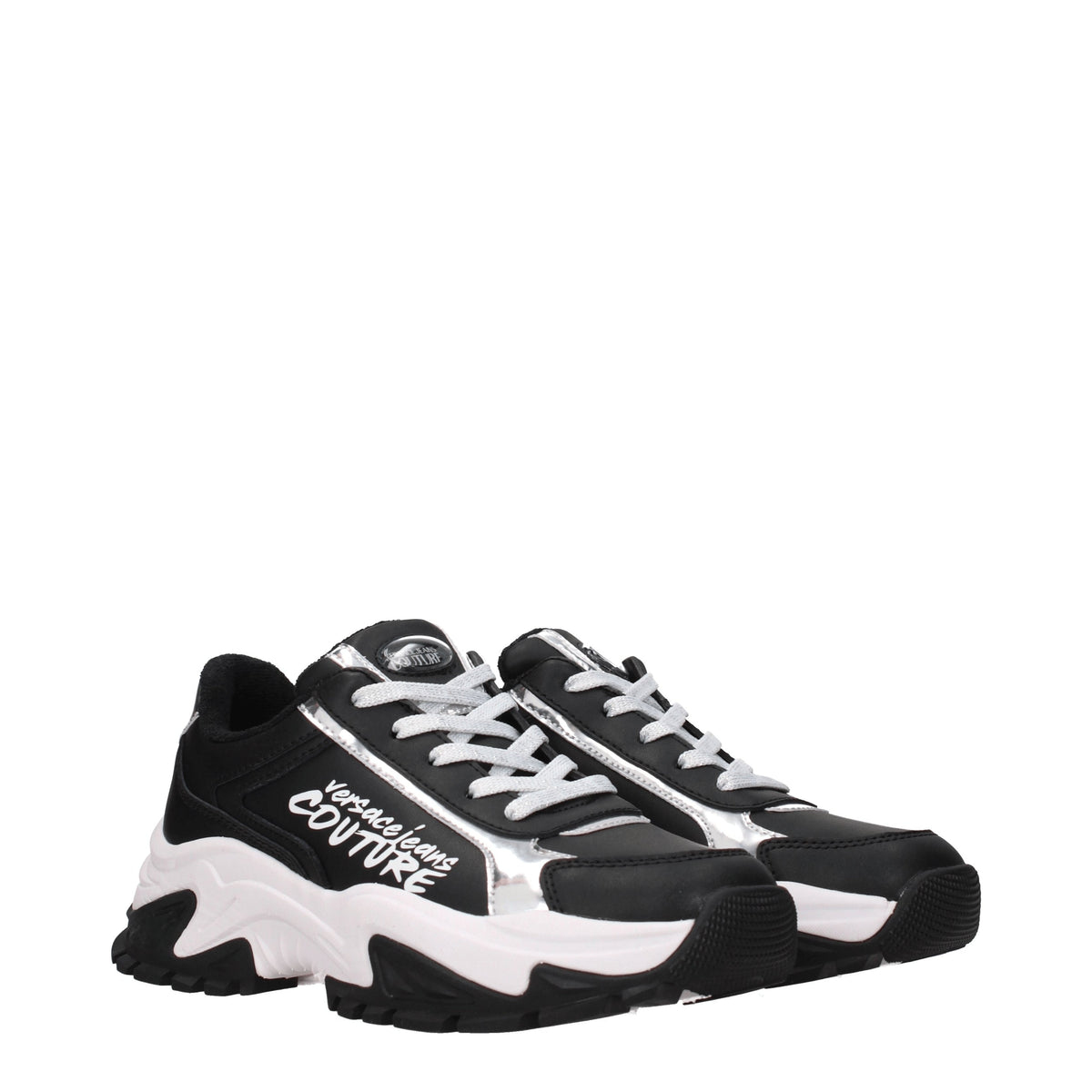 Versace ヴェルサーチジーンズスニーカークチュールレザーブラック/シルバー - Image 3