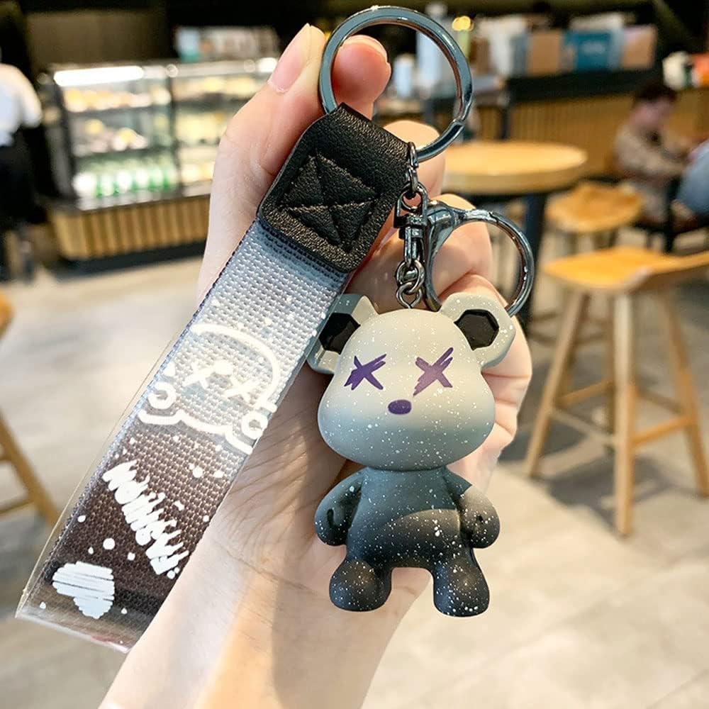 [AIXUAN] Men Women Boy Girl Cute Color Bear Key Knitting Idea Rope Resin Animal Pendant Metal Keychain (Grey)