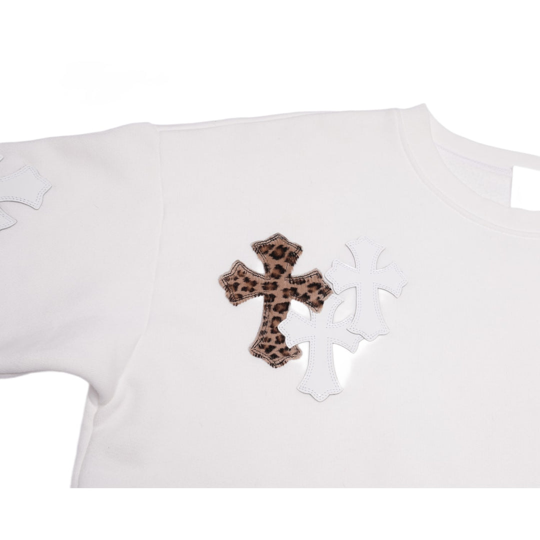 CHROME HEARTS 'CHEETAH CROSS PATCH' WHITE CREWNECK