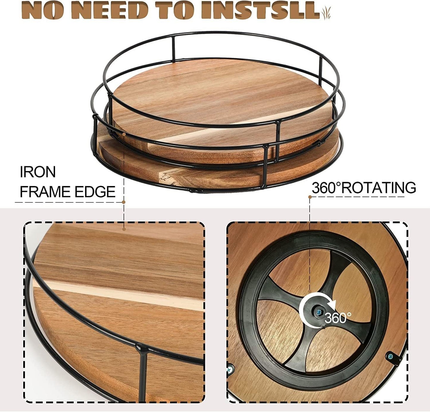 Multi-Function Rotating Storage Case, Natural Wood, Rotating Condiment Rack, Kitchen Spice Rack, Food Storage Tray, Refrigerator Storage Box, Cosmetics & Small Item Storage, Divider, Space-Saving