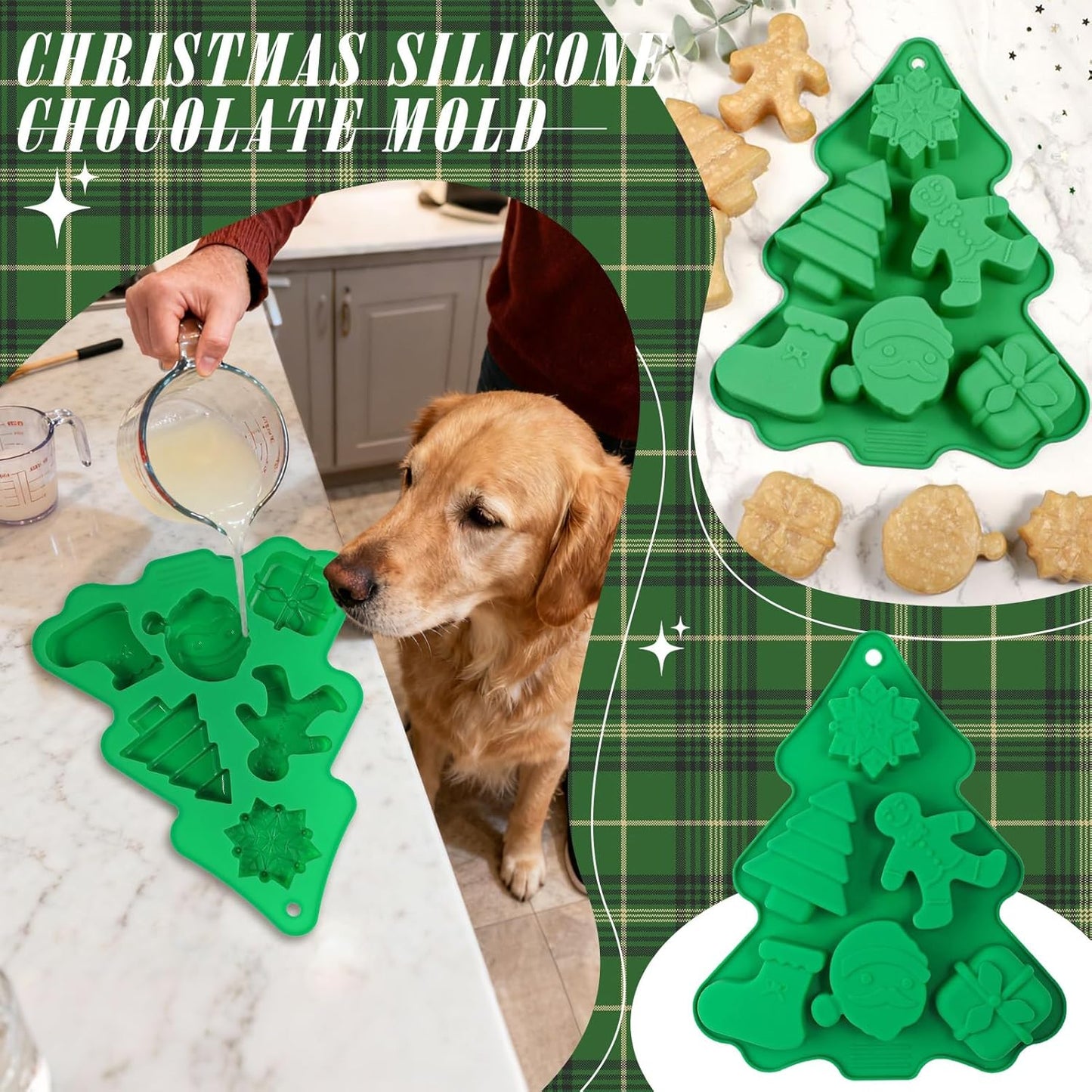 クリスマス チョコレート 型 シリコン - 6穴シリコン製ベーキングツール,立体ケーキ用スノーフレーク・ツリー・サンタ型 | パン菓子 チョコレート クッキー フォンダン カップケーキ トッパー ムース キャンドル エポキシ樹脂 キッチン用
