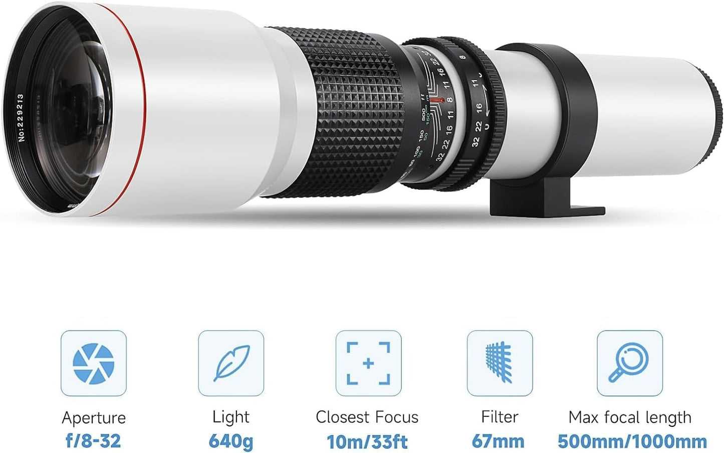 JINTU 500mm/1000mm f/8 Manual Telephoto Lens for Canon EOS nikon T3 T3i T4i T5 T5i T6 T7 T6i T6s T7i SL1 SL2 EOS 60D 70D 77D 80D 5D III 5D IV EOS 6D 7D 7D II D90 D90 D90 5600 D5200 D3200 D3400 D7500