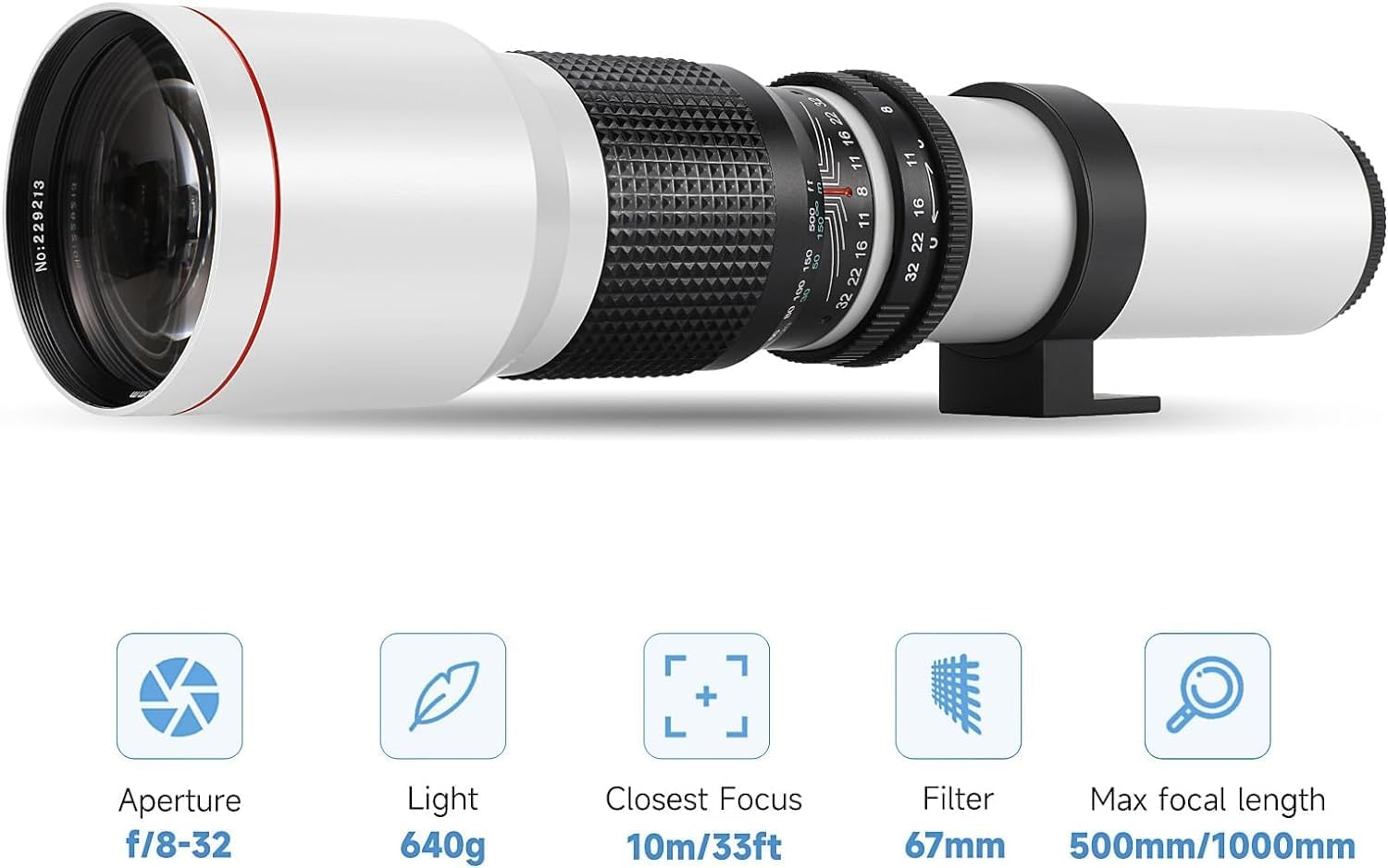 JINTU 500mm/1000mm f/8 Manual Telephoto Lens for Canon EOS nikon T3 T3i T4i T5 T5i T6 T7 T6i T6s T7i SL1 SL2 EOS 60D 70D 77D 80D 5D III 5D IV EOS 6D 7D 7D II D90 D90 D90 5600 D5200 D3200 D3400 D7500