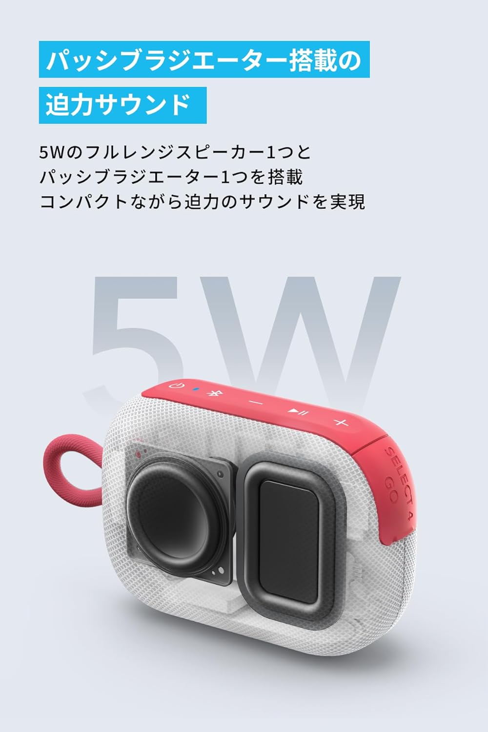 Anker Soundcore Select 4 Go Bluetooth Speaker [Max 20 Hours Playback / 5W Output / Passive Radiator Equipped / IP67 Dustproof and Waterproof / Wireless Stereo Compatible] White & Red