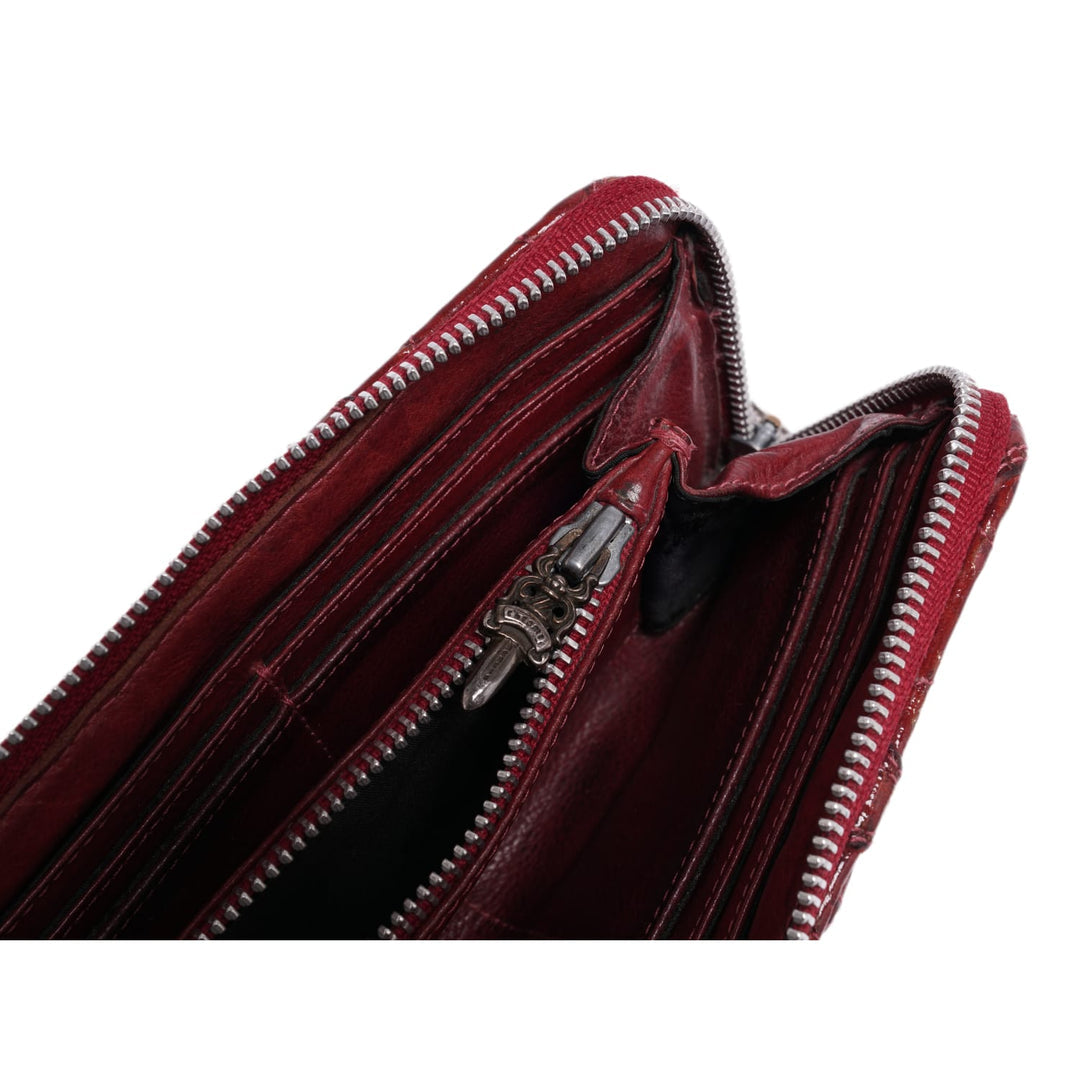 CHROME HEARTS 'RED' PATENT LEATHER CROSS PATCH LONG ZIP WALLET