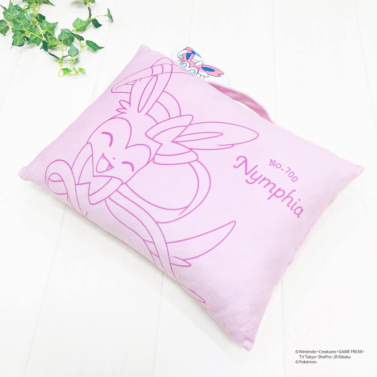 MORiPiLO Plush Pillow Pokemon Nymphia (with Mascot) Handle Attached Compact Cushion Goods Stuffed Toy Nap Pillow 11 x 15.4 x 3.5 inches (28 x 39 x 9 cm) Pink Character Pillow by Morishita