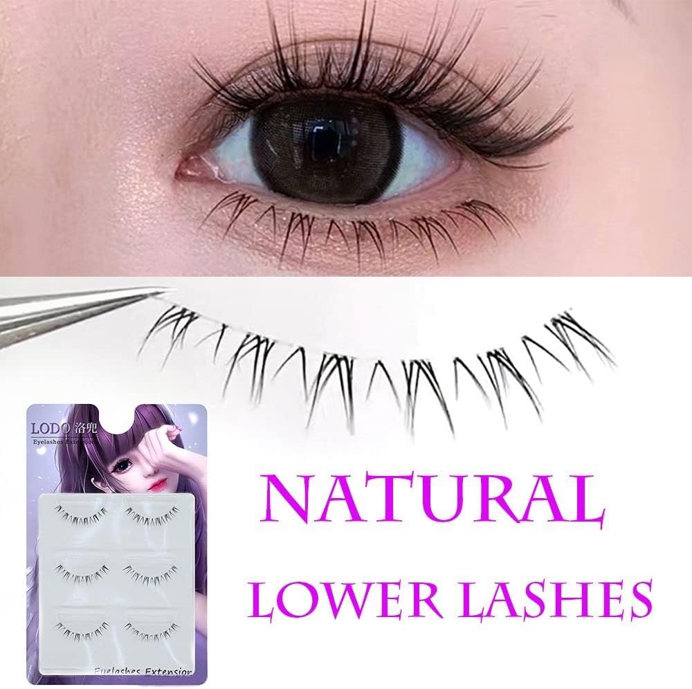 3 Pairs Tie Lower Eyelashes Transparent Stem Natural Cartoon Eyelashes Handmade Eye Makeup Tool
