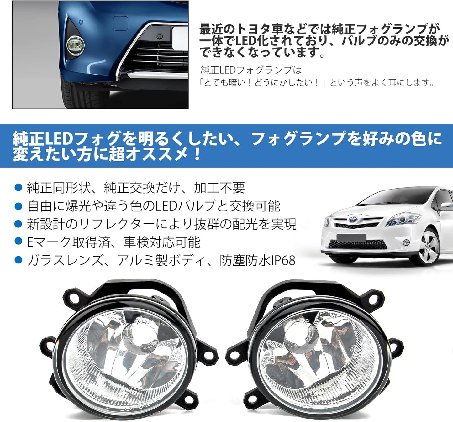 OPPLIGHT Fog Light Unit, Late Type, Compatible with Toyota Vehicles, Replacement for H16, Compatible Bulbs: H16, H11, H9, H8, Prius 30 α, 80 Series Voxy/Noah, 30 Series Alphard, Aqua 10 Series, Camry