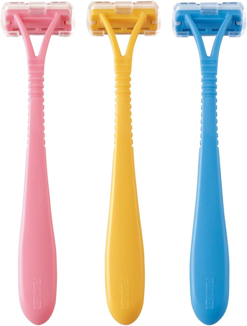 FEATHER(フェザー) ピアニィ ミニT 細かい部分用 ガード付 3本入 日本製 カミソリ レディース 顔 手の甲 指 3個 (x 1)