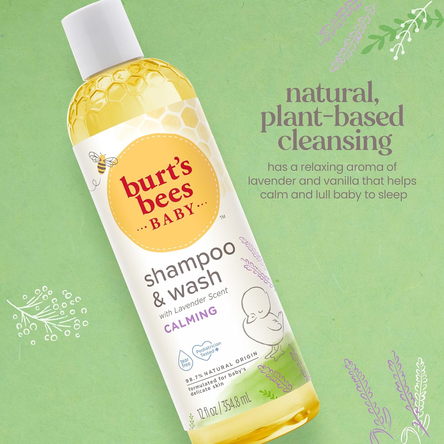 Burt's Bees Champú para bebés y gel de baño con lavanda, jabón calmante sin lágrimas, 98% de origen natural, 12 onzas líquidas (paquete de 3)