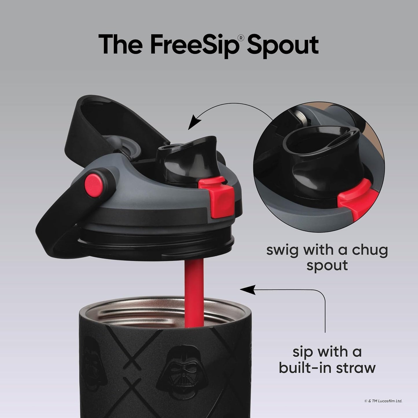 Owala Star Wars FreeSip Sway - Botella de agua aislada de acero inoxidable con boquilla bidireccional, popote integrado y asa de cubo, hecha para viajes, escuela y deportes, 30 onzas, sin BPA, a