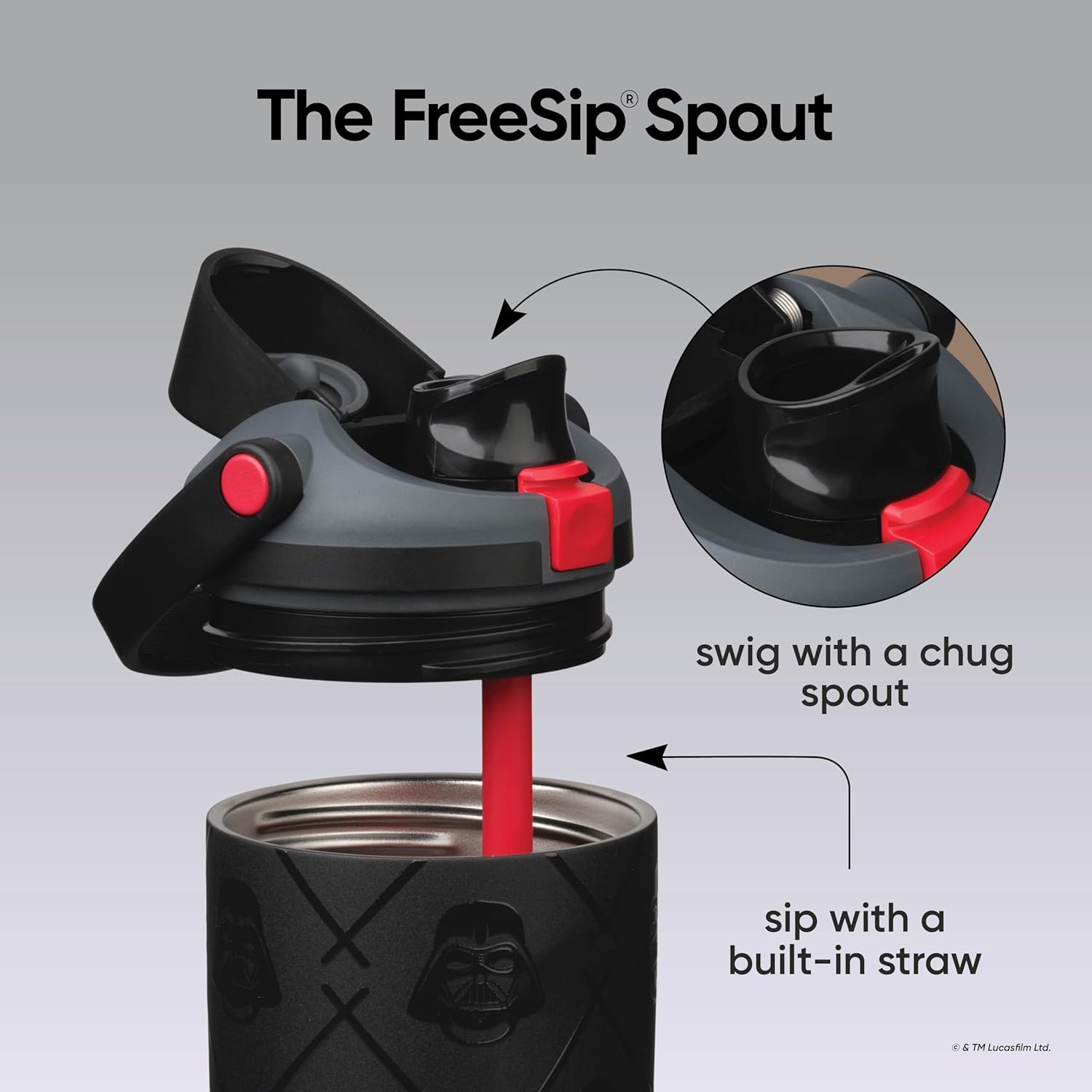 Owala Star Wars FreeSip Sway - Botella de agua aislada de acero inoxidable con boquilla bidireccional, popote integrado y asa de cubo, hecha para viajes, escuela y deportes, 30 onzas, sin BPA, a
