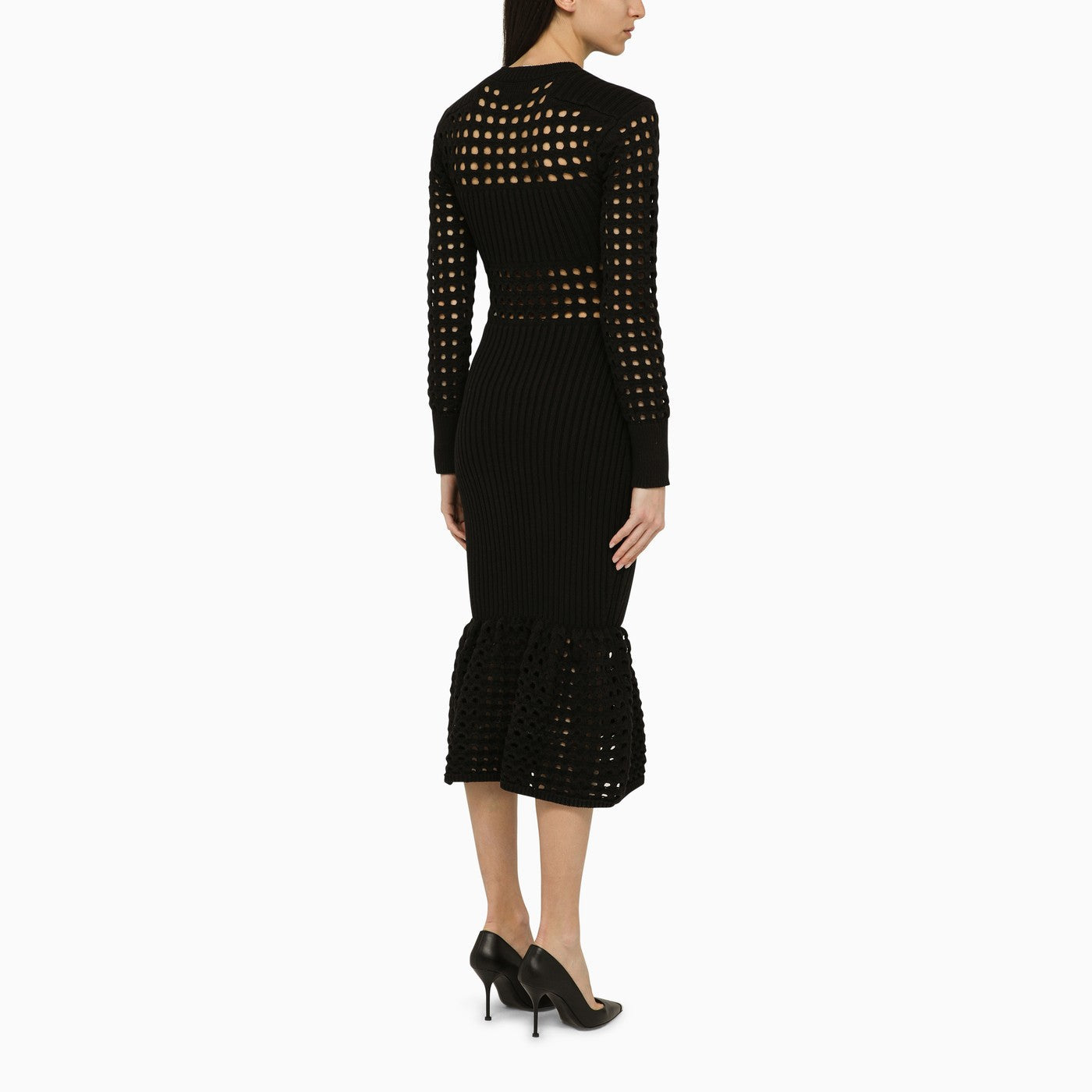 Alexander McQueen アレクサンダー・マック・クイーン・ブラック・ニット・ミディ・ドレス - Image 3