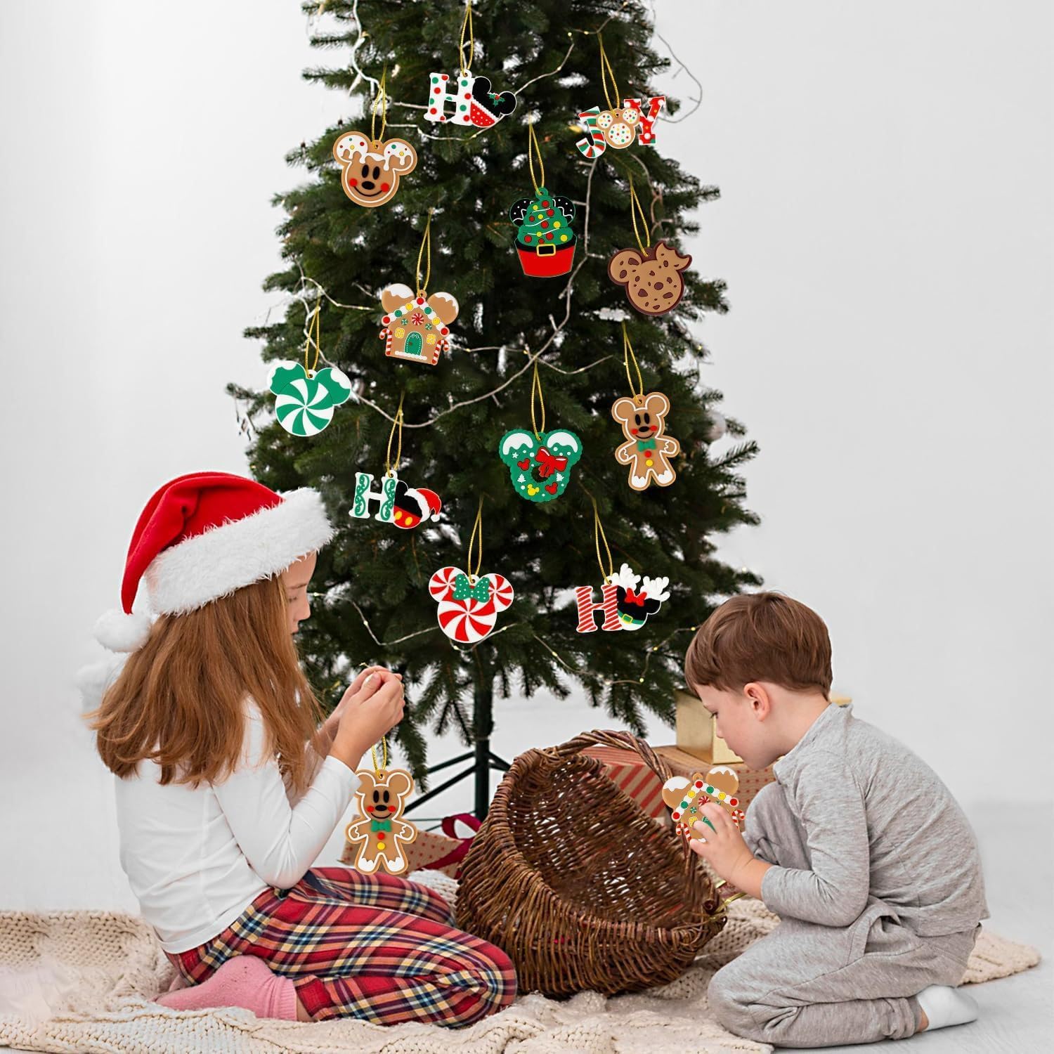 12 piezas de decoraciones navideñas con hilos finos dorados, adornos de ratón de madera para árboles de fiestas navideñas, decoraciones de fiesta para colgar en árbol, hogar, chimenea (verde)