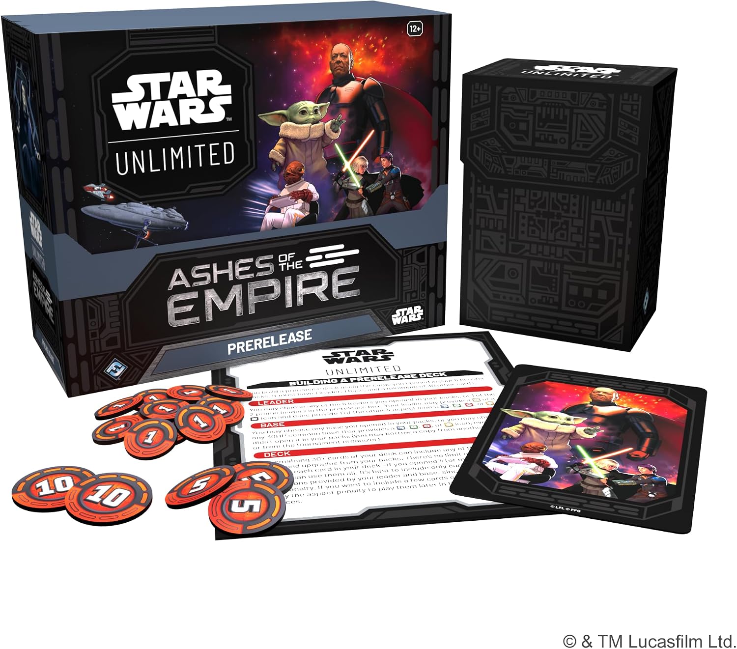 Star Wars: Caja de presentación ilimitada de Ashes of the Empire - 6 paquetes de refuerzo, tarjetas promocionales exclusivas, kit de torneo TCG Battle of Endor, caja de mazo de lujo, accesorios, a