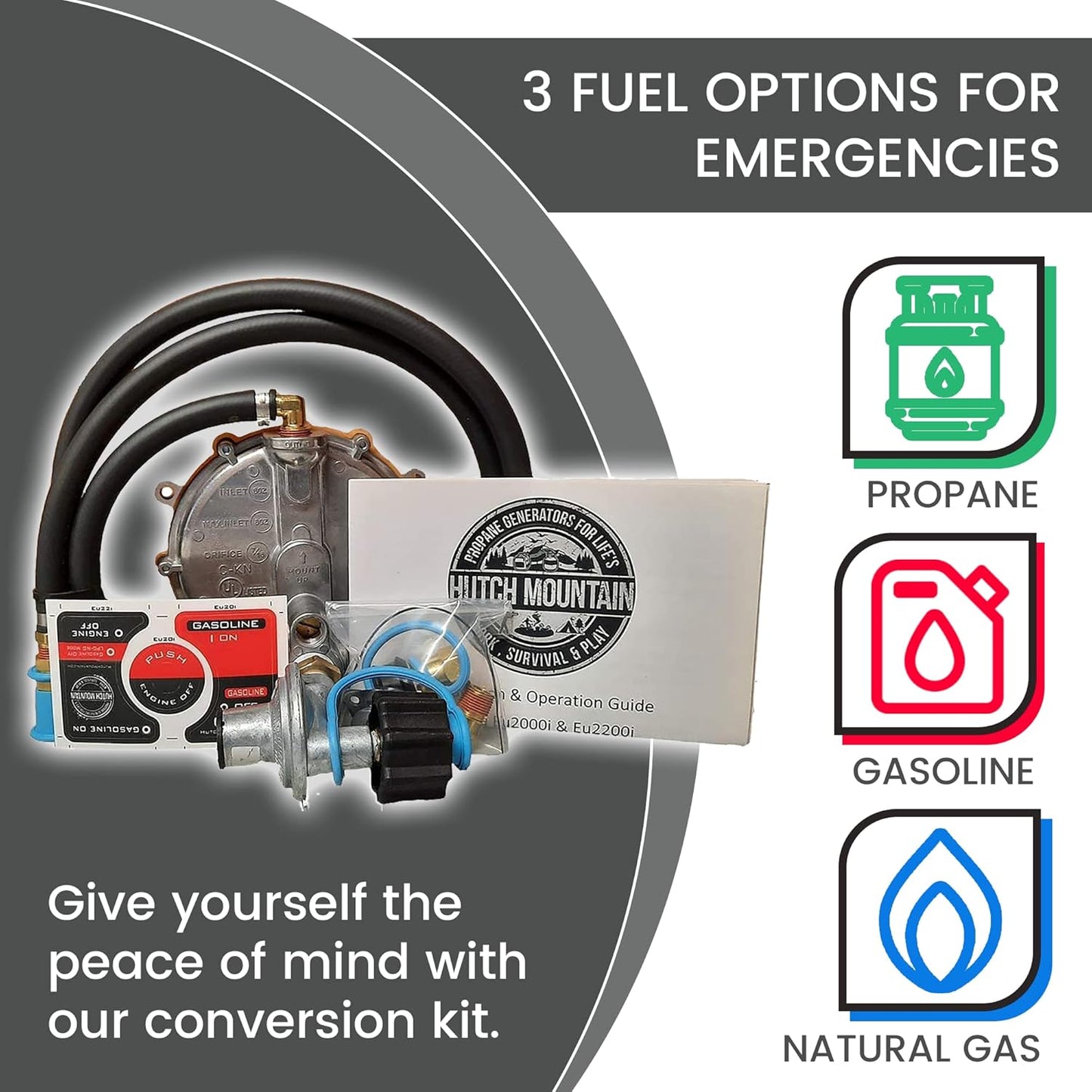 Hutch Mountain New Honda EU2200i Propane, Natural Gas & Gasoline Generator TriFuel Kit