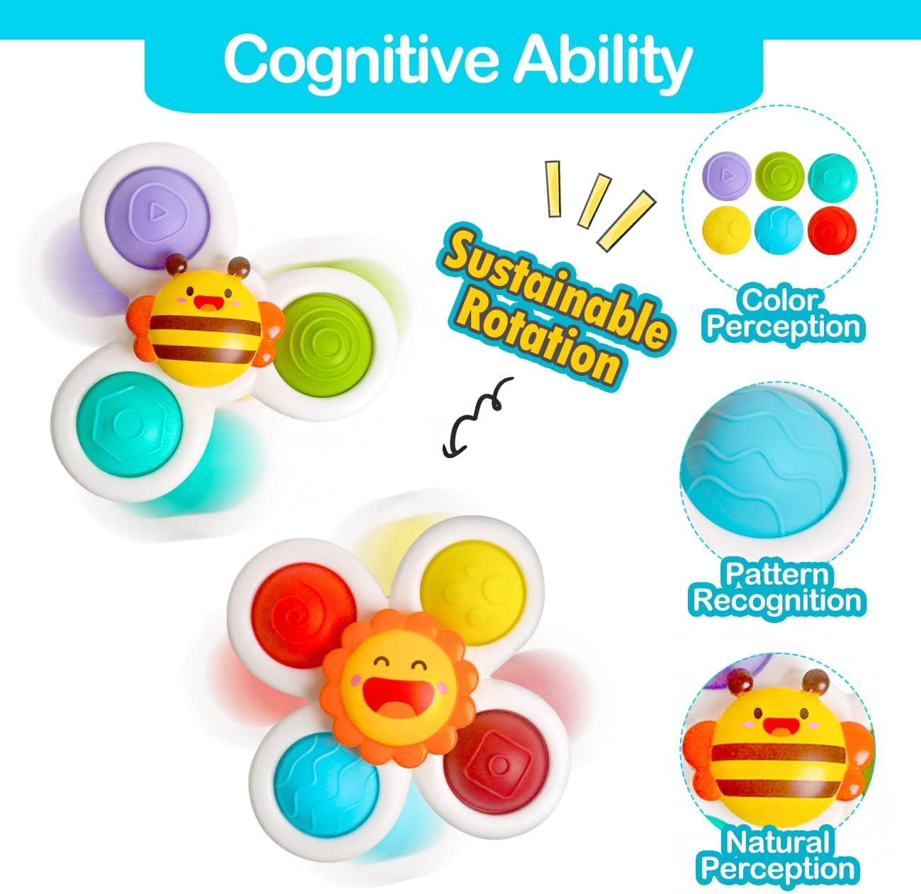 Baby Bath Toy Set of 3 Hand Spinner 0 Years Old with Suction Cup Toy