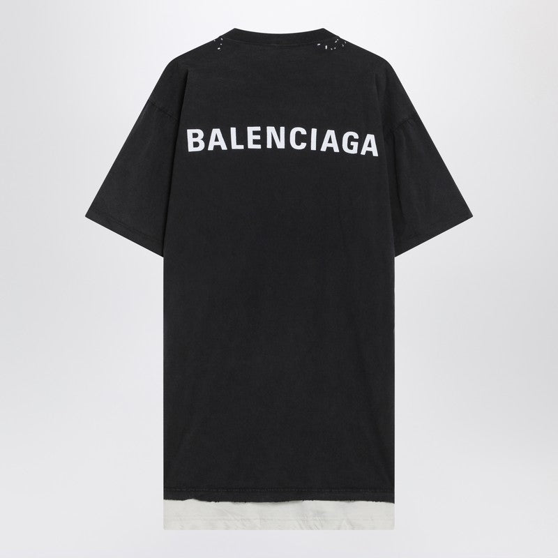 Balenciaga バレンシアガは黒いダブルバレンシアガバックTシャツをフェードしました - Image 3