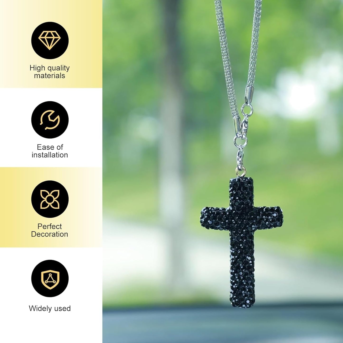 Adorno colgante para automóvil, colgante de fe con cruz brillante, diamantes de imitación incrustados a prueba de óxido, dije de decoración de espejo retrovisor estilo hip hop, accesorio