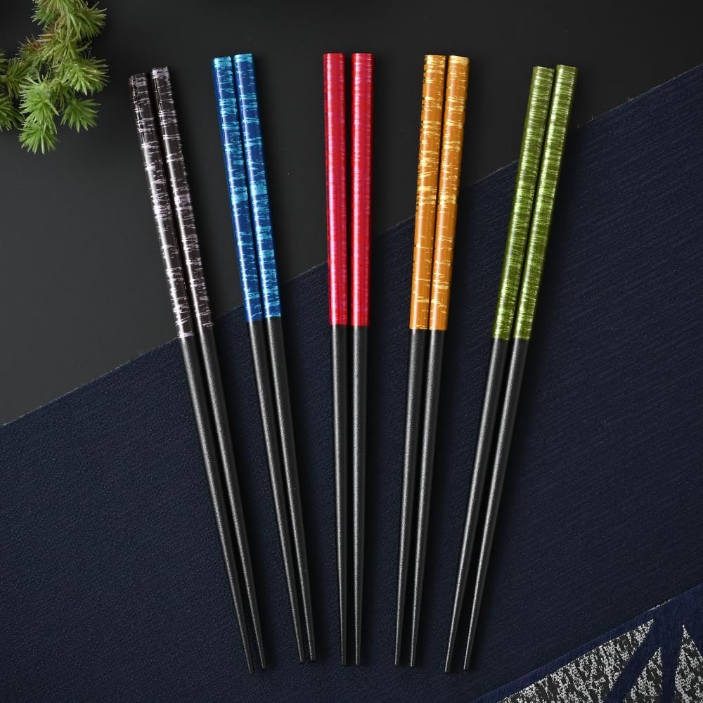Manufactured in our own factory in Obama, Fukui Prefecture [Ohashi Factory] Dishwasher Safe, Painted Chopsticks, Kasuri Dye, 5-piece Set / Chopsticks, Antibacterial, Dishwasher Safe, Wakasa Paint