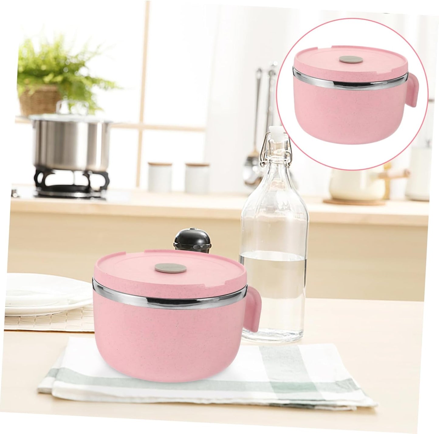 OUNONA 1 Set, Instant Noodle, Asian Soup Bowl, Korean Ramen, Hot Pot, Soup Bowl, With Lid, Japanese Cuisine, Ramen Ramen Ramen Rice Bowl Set, College Essentials, Large Soup Bowl, Portable