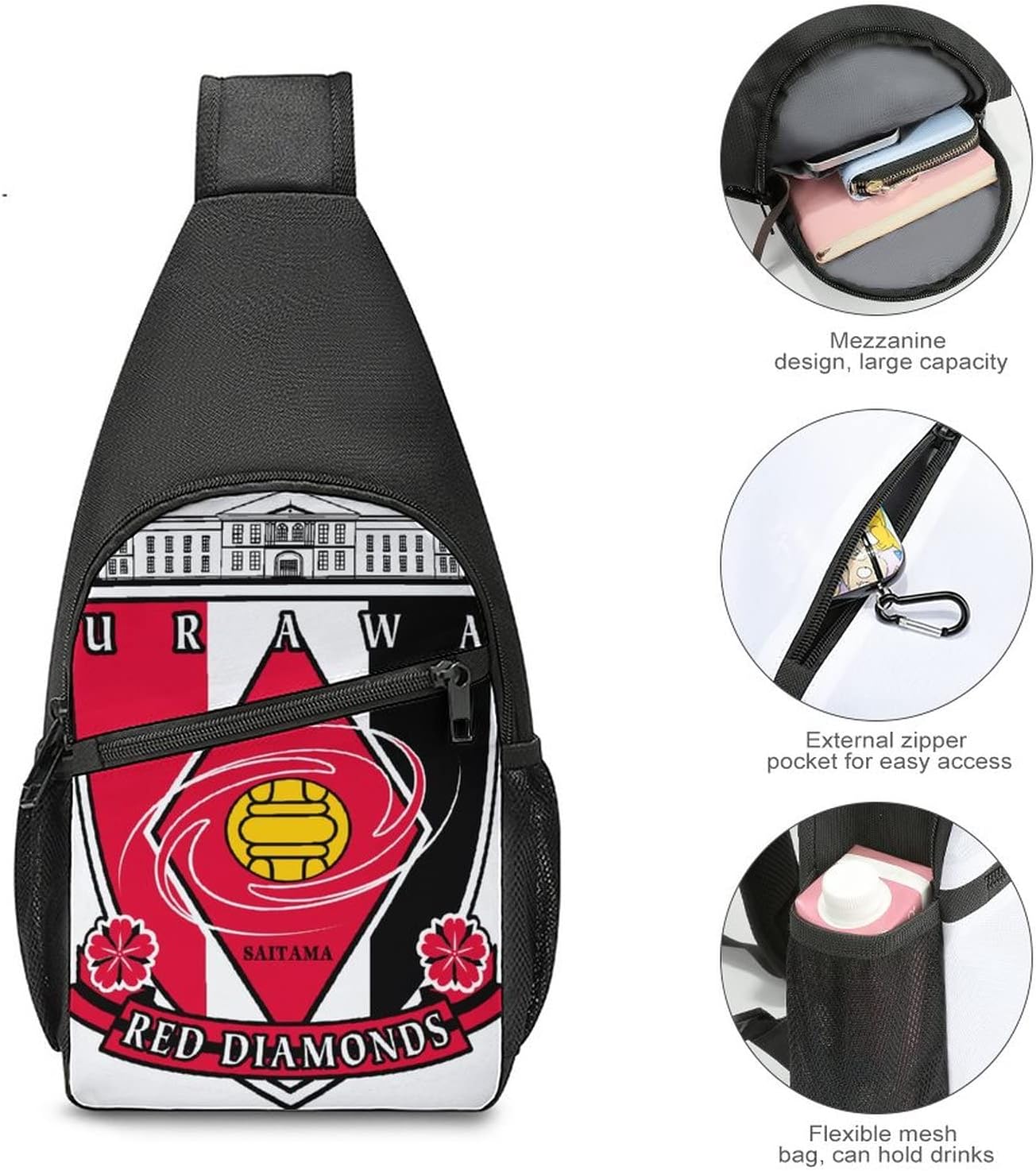 Urawa Red Diamonds Shoulder Bag, Crossbody Bag, Sports, Large Capacity, School Bag, Backpack Bag, Events, Anime, Moe Goods, Multifunctional, Work or School, Travel, Lightweight, Unisex, Gift