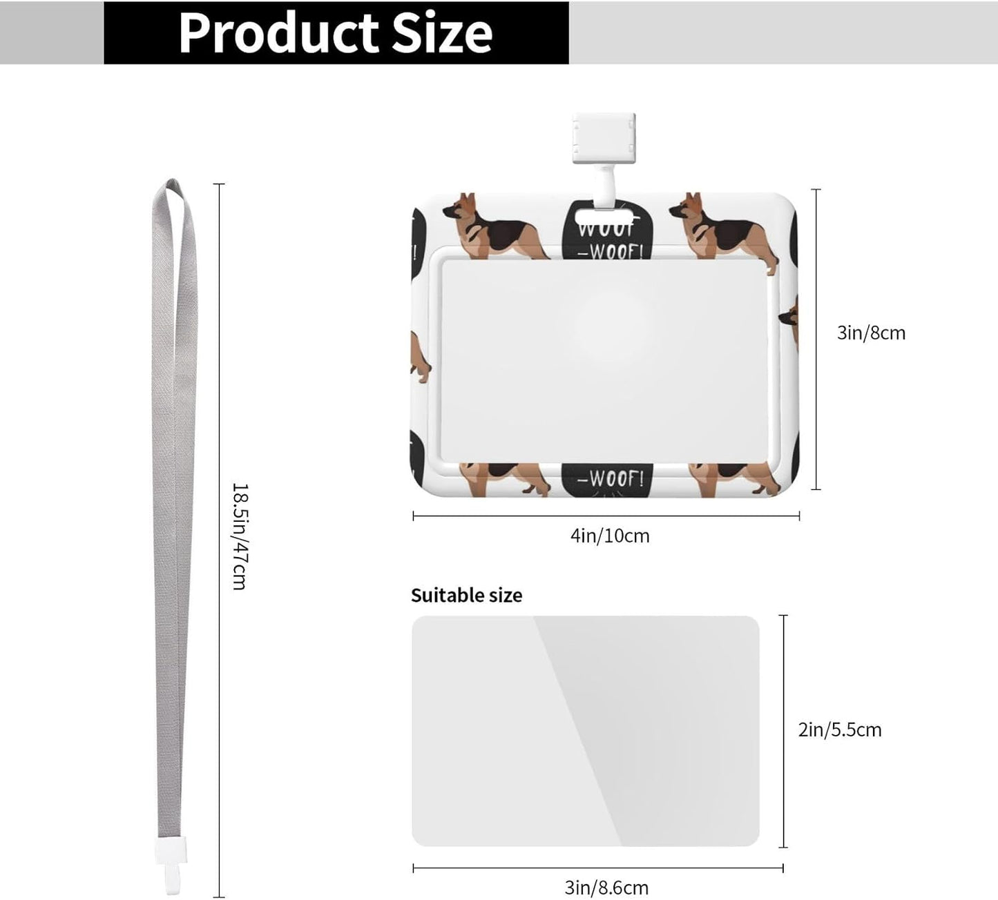 Pass Case, Commuter Pass/ID Card Case, Dog, German Shepherd, Horizontal Type, Name Card Case, Thin Card Case, Cute Anime, Clip Holder, Reel Included