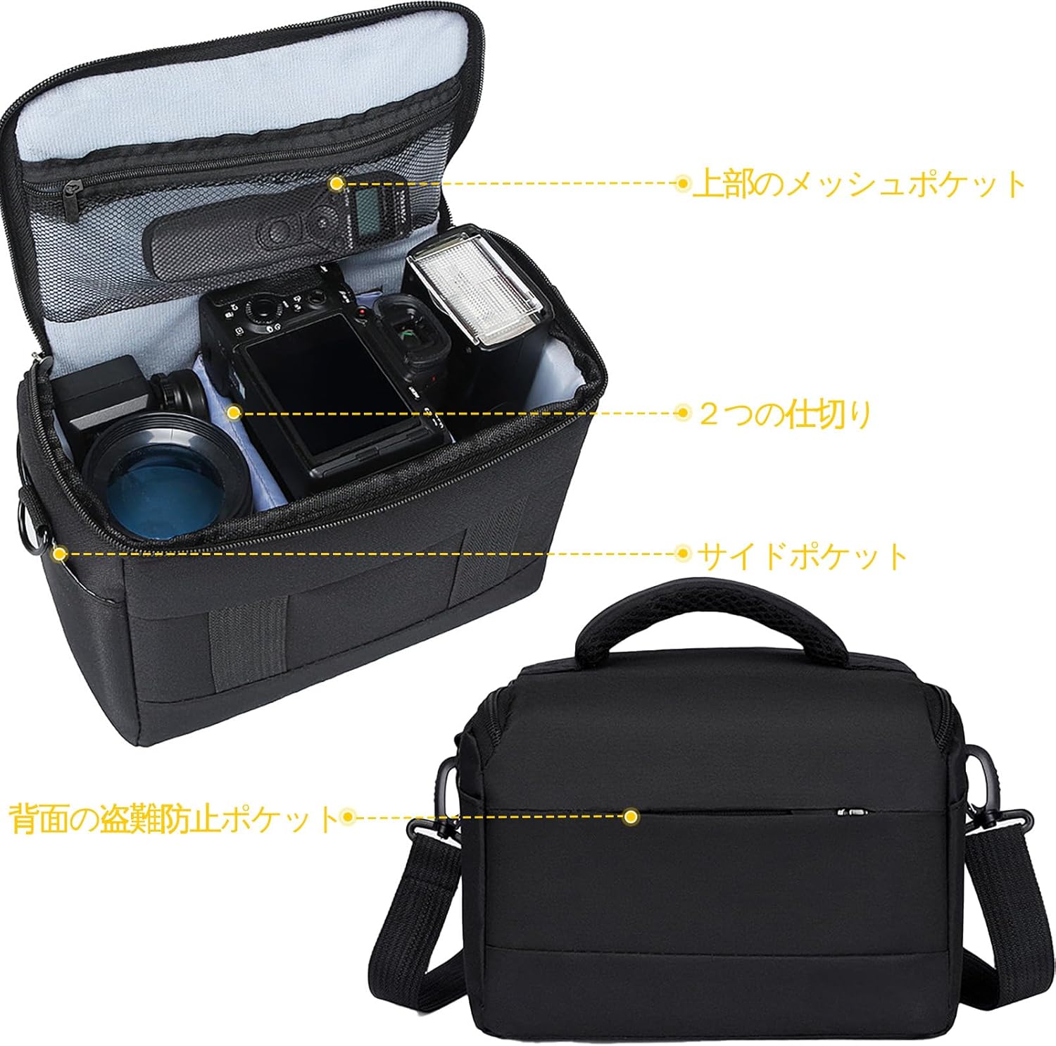 Camera Bag, SLR Camera Bag, Divider Storage Camera Case, Camera Accessories Storage Bag, Travel Outdoor Photography Bag, Black, Black, Simple