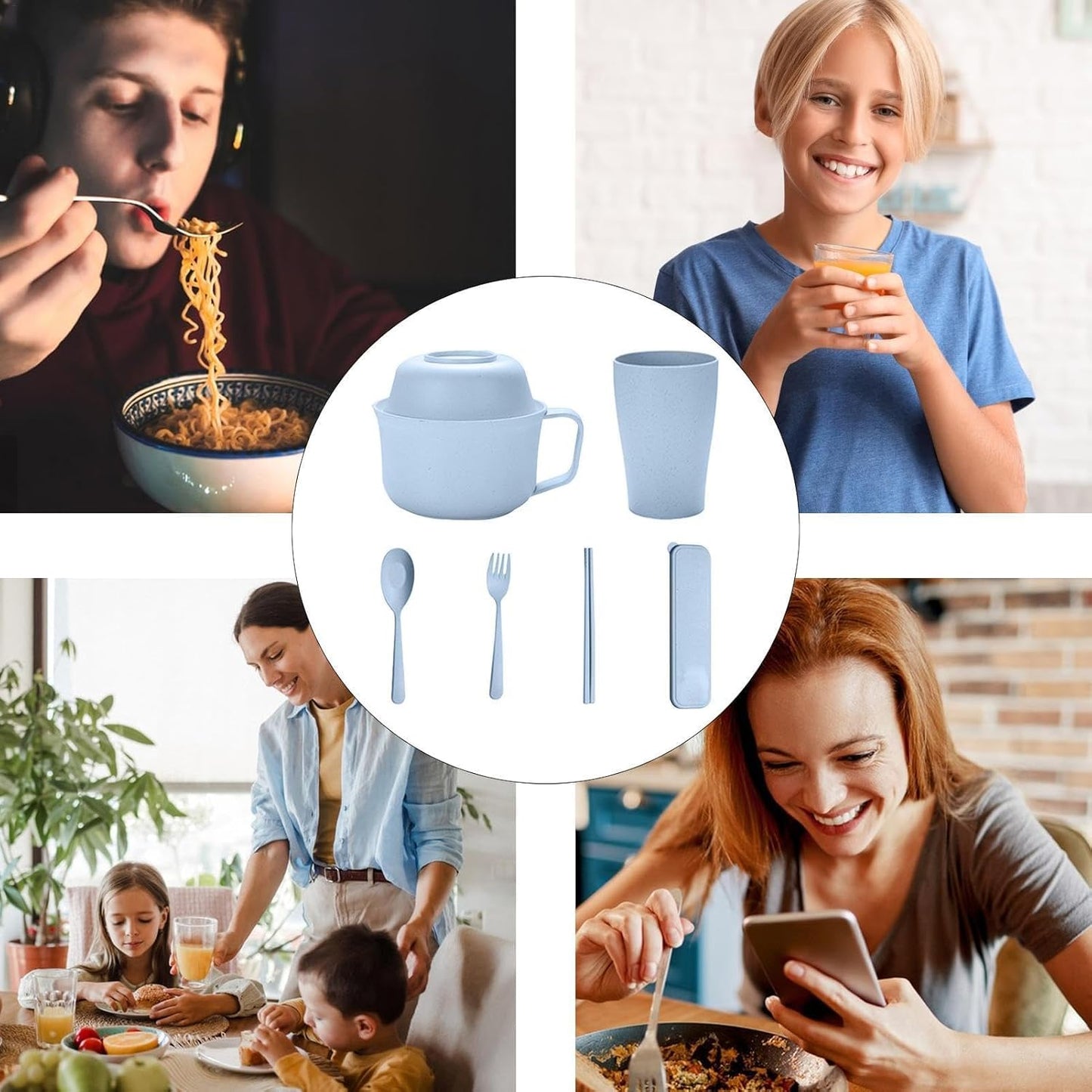 ラーメンボウルセット、ラーメンボウルクッカーセット - ラーメン即席麺 | ラーメン、フォー、うどん、そば、麺用の箸スプーン付きラーメン麺電子レンジボウルセット
