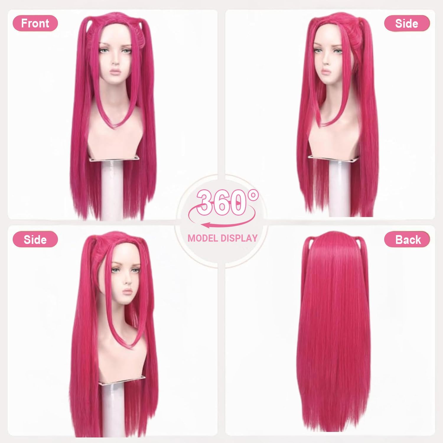 Kids Anime Demon Rumi Cosplay Wig Long Purple Plaid for Mira/Zoe Costumes Heat Resistant Halloween Cosplay Accessories (Purple - Rumi) (Pink-Mira)